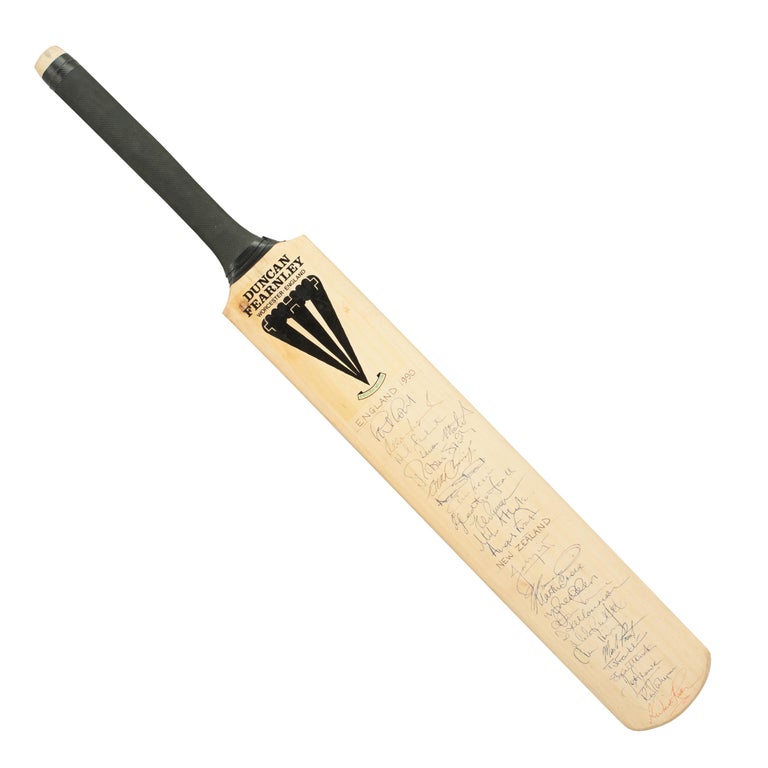 Signed Cricket Bat by the 1990 England and New Zealand Cricket Teams at
