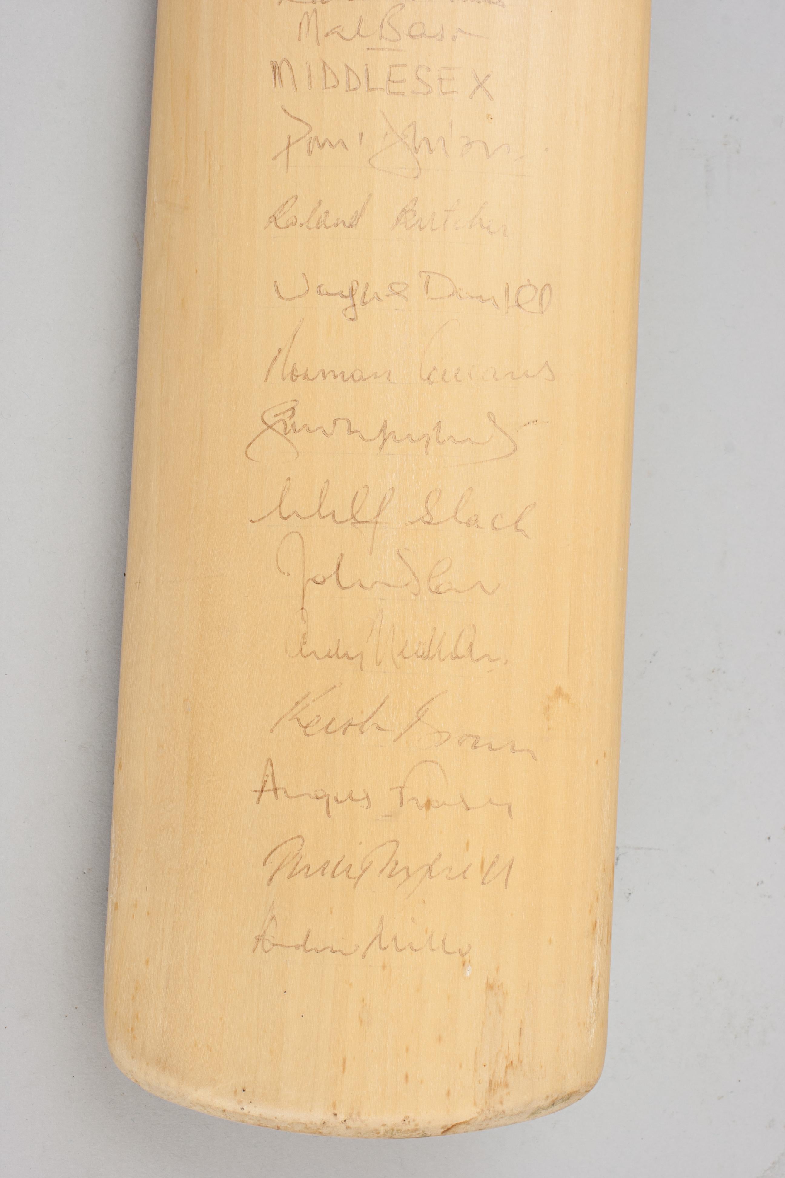 Late 20th Century Signed Cricket Bat, Kent, Middlesex, Hampshire & Leicestershire For Sale