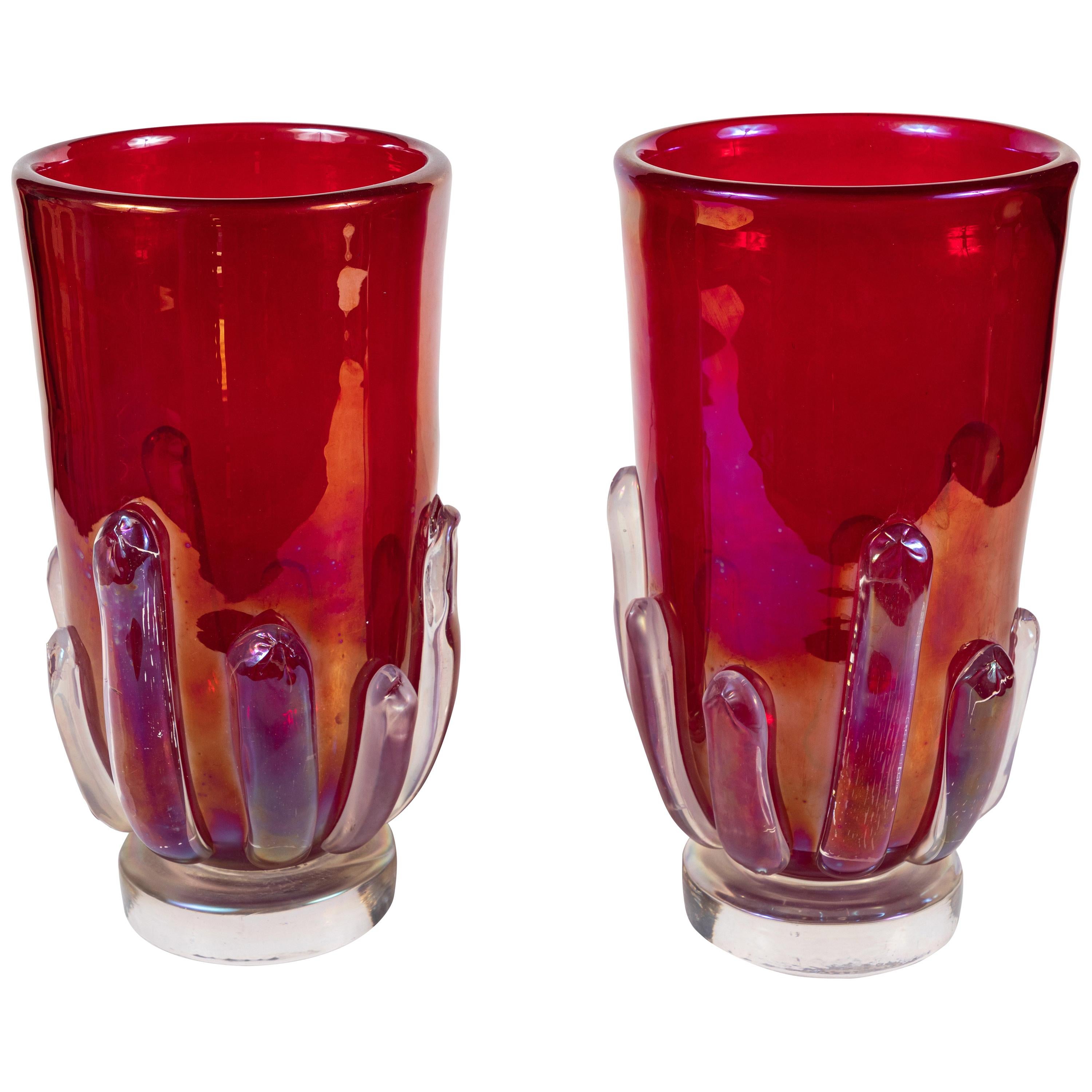 Signed, Crimson, Murano Vases