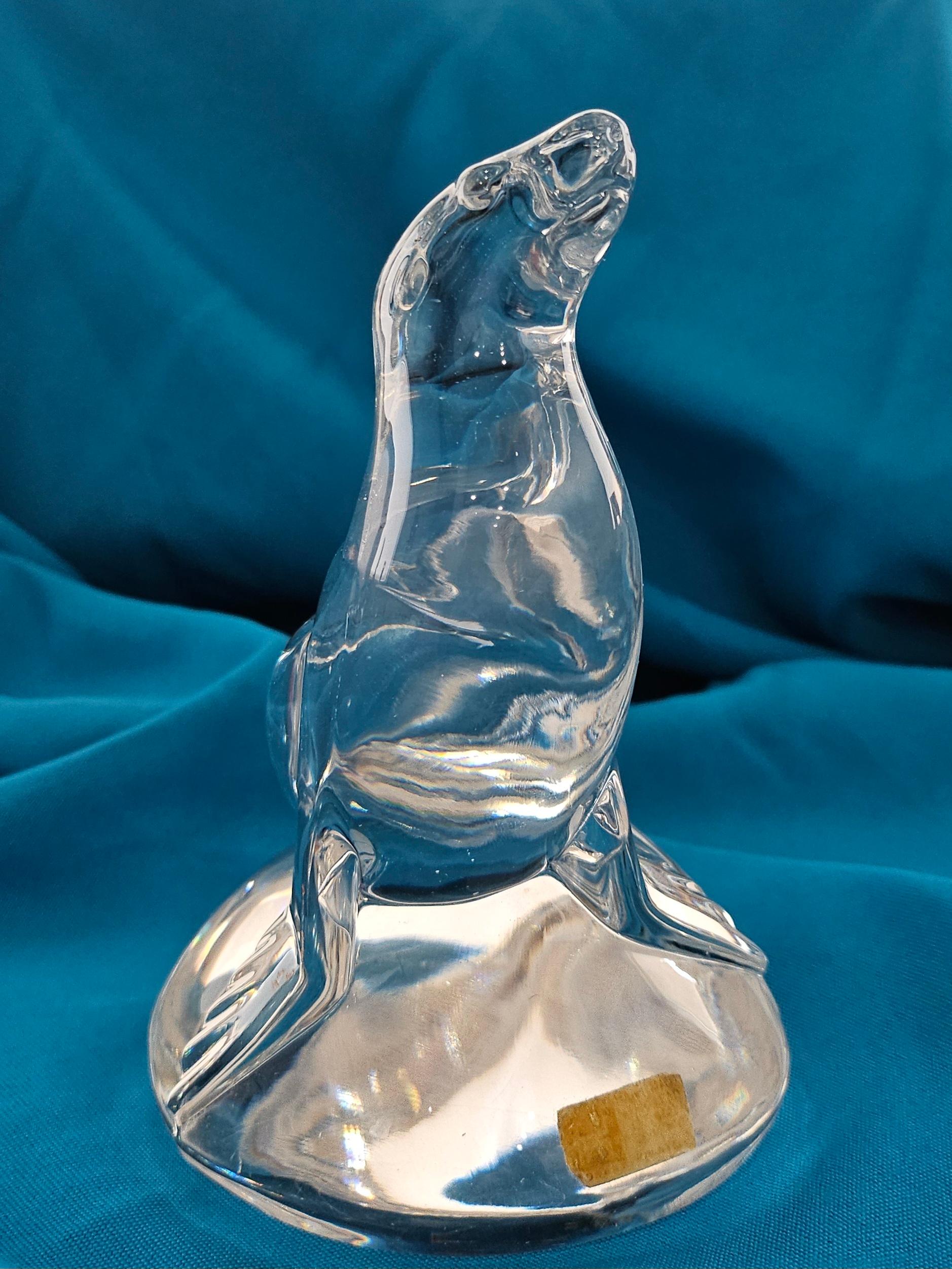 Signed Art Glass Sea Lion Sculpture. A wonderful gift for ocean animal lovers. 
UPDATE: Due to agreement with 1stDibs, we'll be staying through the end of the year.
Vintage.  Its original label, though faded, still remains. A signature can be found