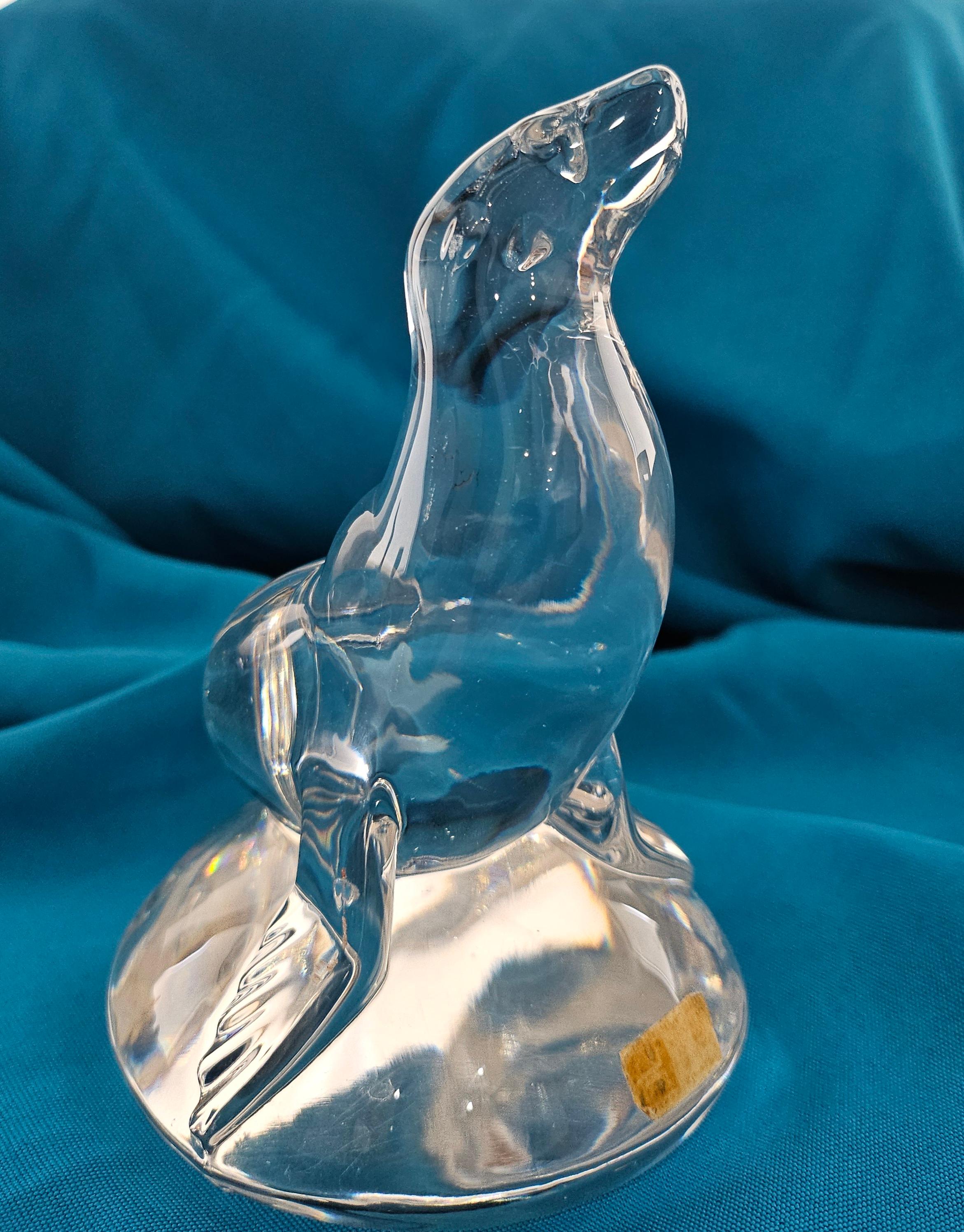 Mid-Century Modern Signed Art Glass Sea Lion Sculpture For Sale