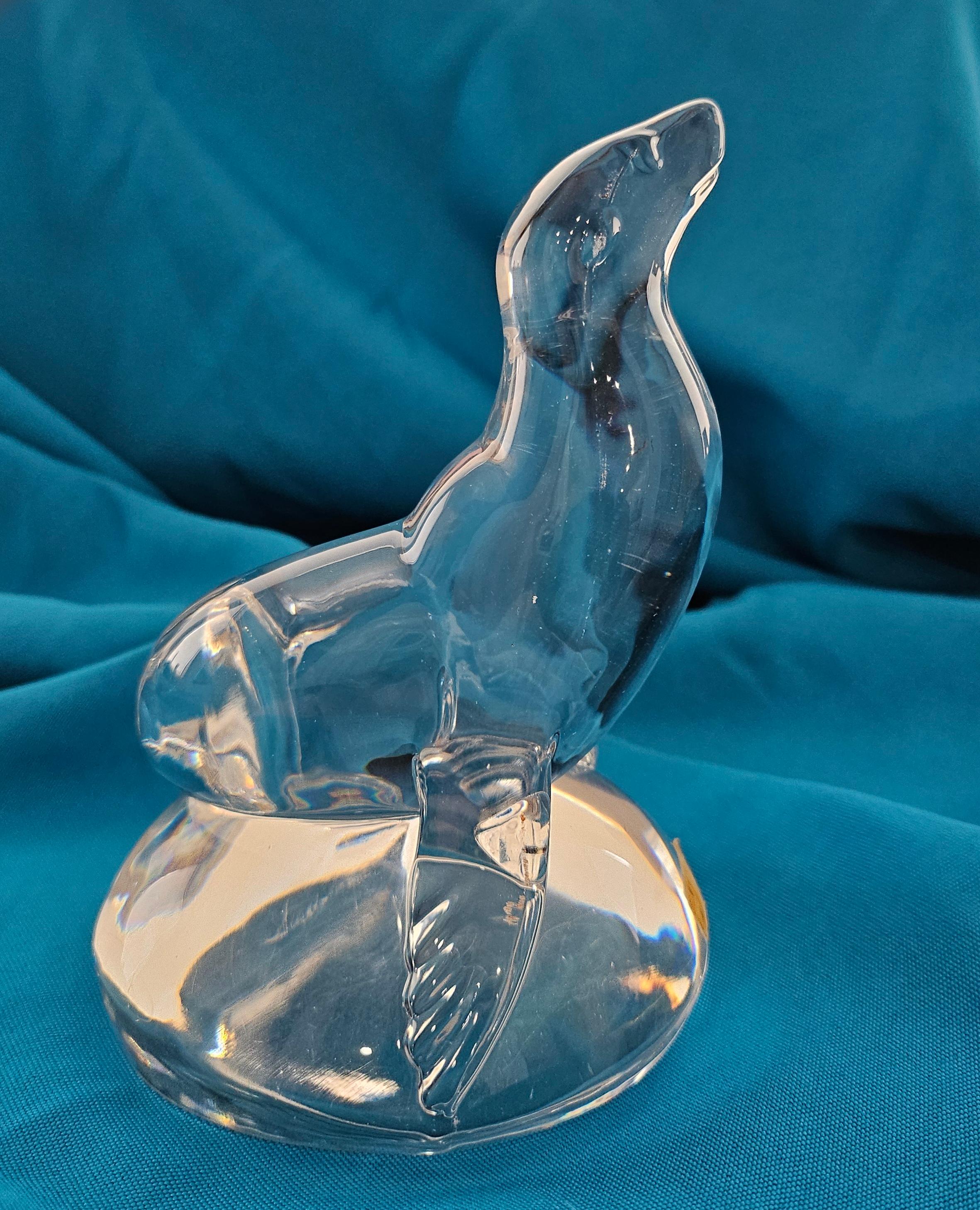 Crystal Signed Art Glass Sea Lion Sculpture For Sale