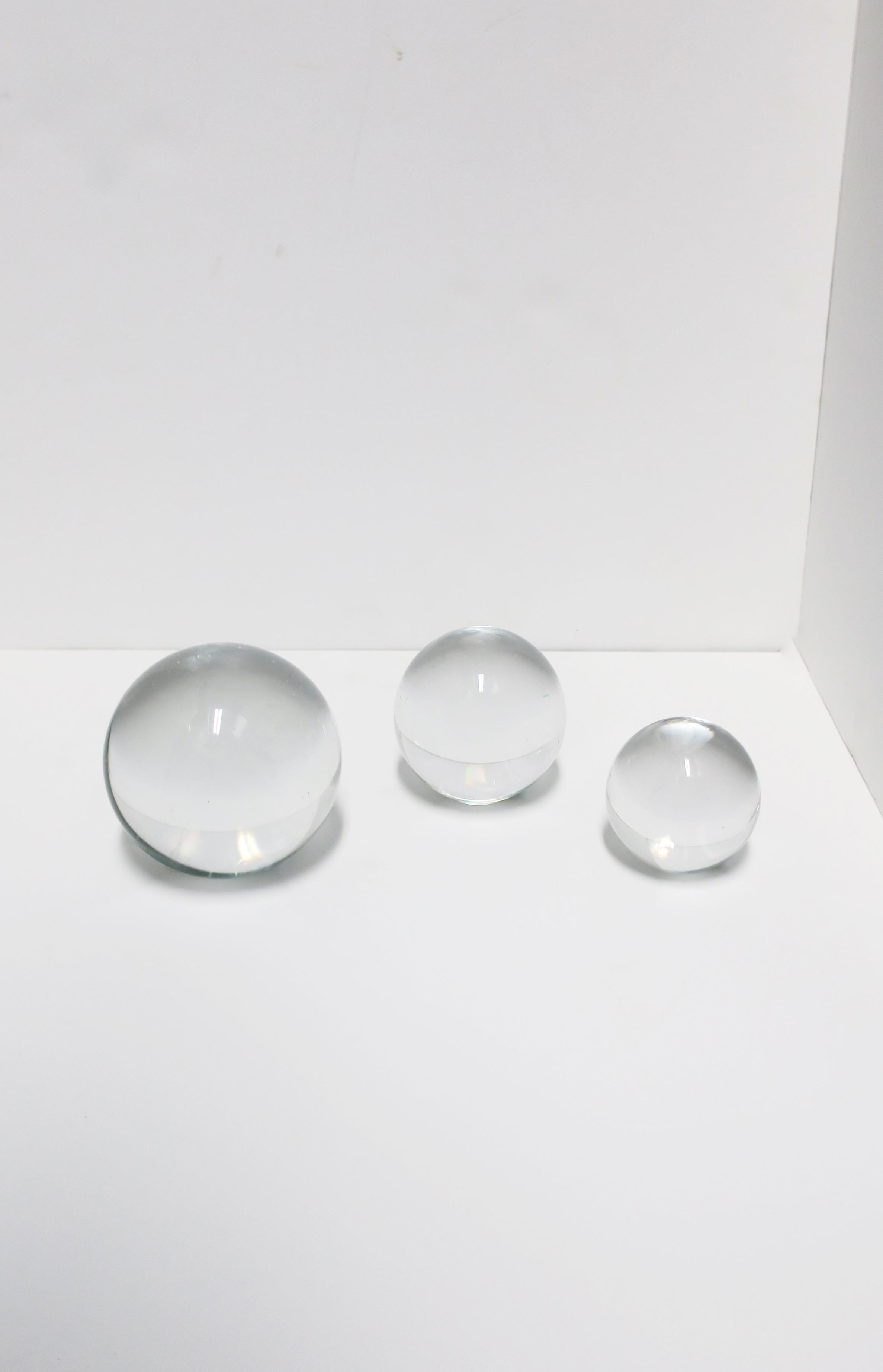 Modern Crystal Ball Spheres Signed, circa 1980s New York, Set of 3