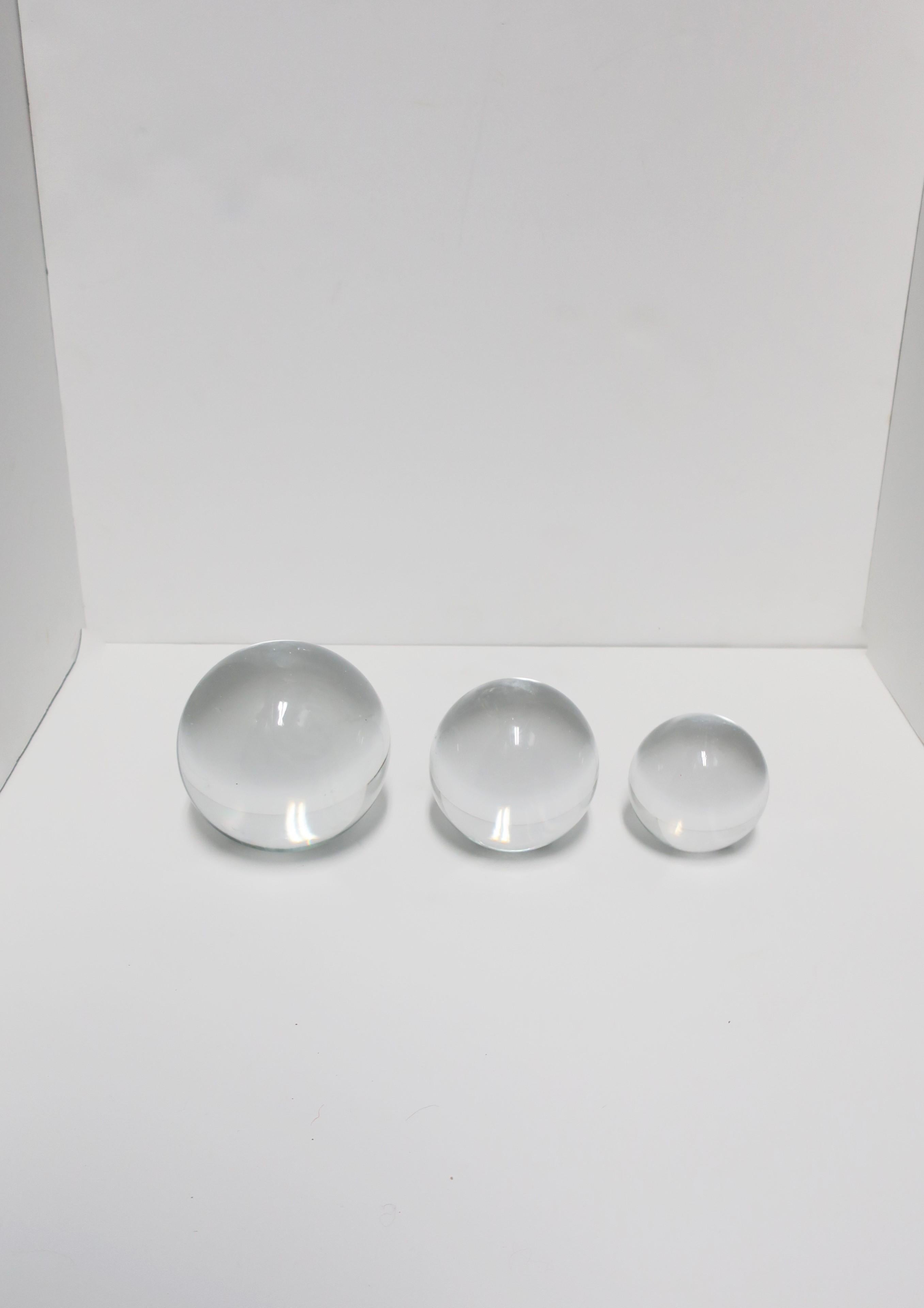 European Crystal Ball Spheres Signed, circa 1980s New York, Set of 3