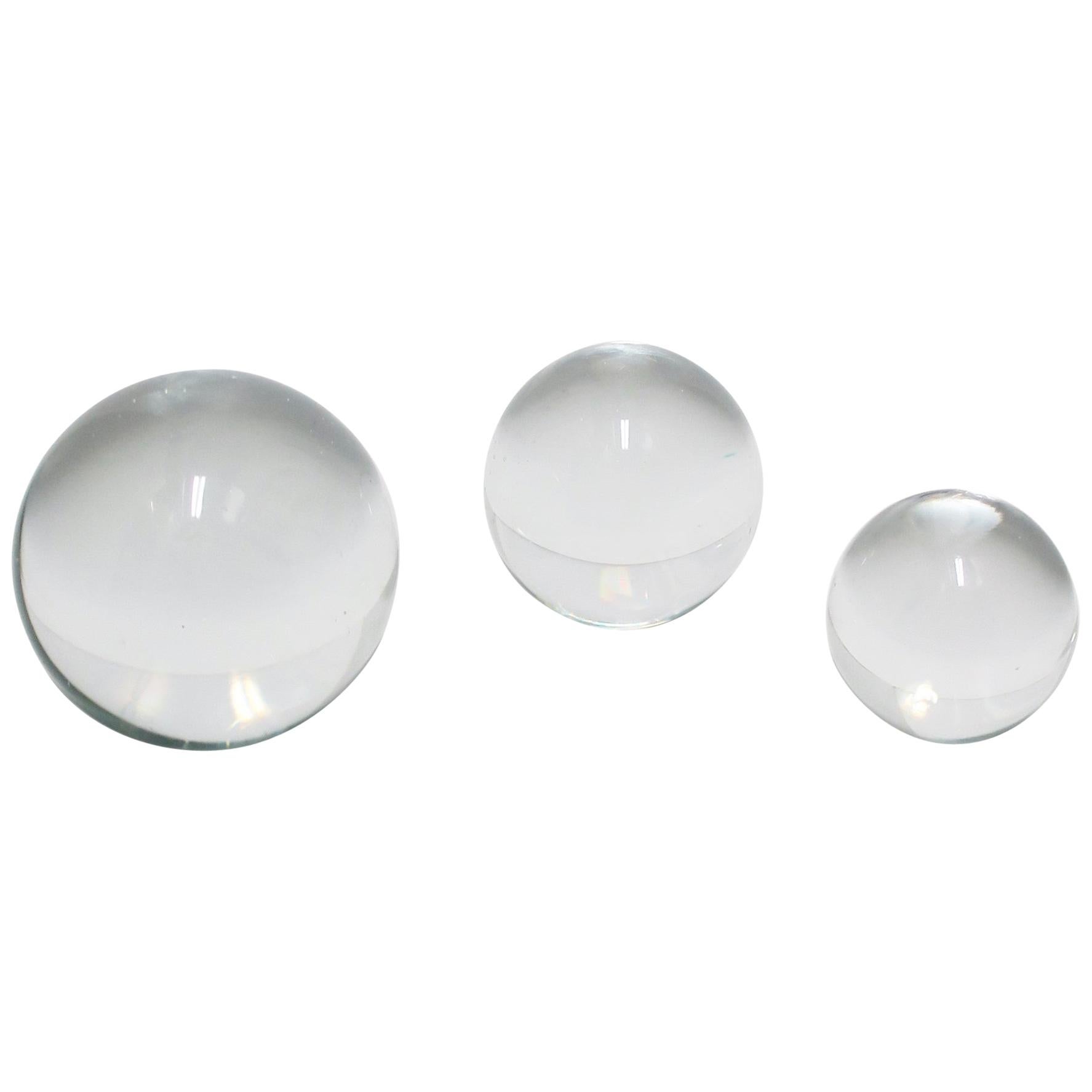 Crystal Ball Spheres Signed, circa 1980s New York, Set of 3