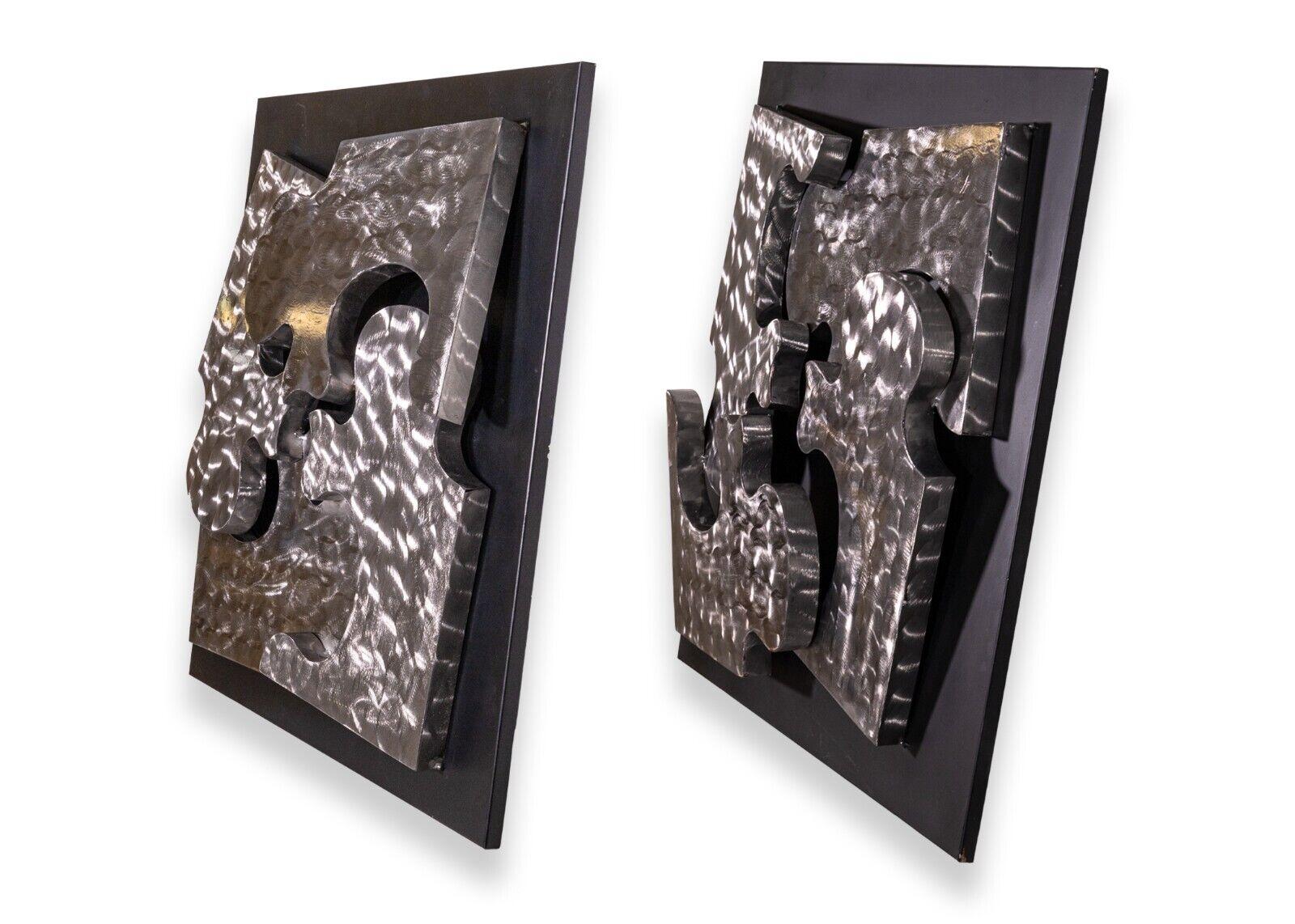 Signed Curtis Jere 1999 Pair of Puzzle Piece Brushed Metal Wall Sculptures For Sale 8
