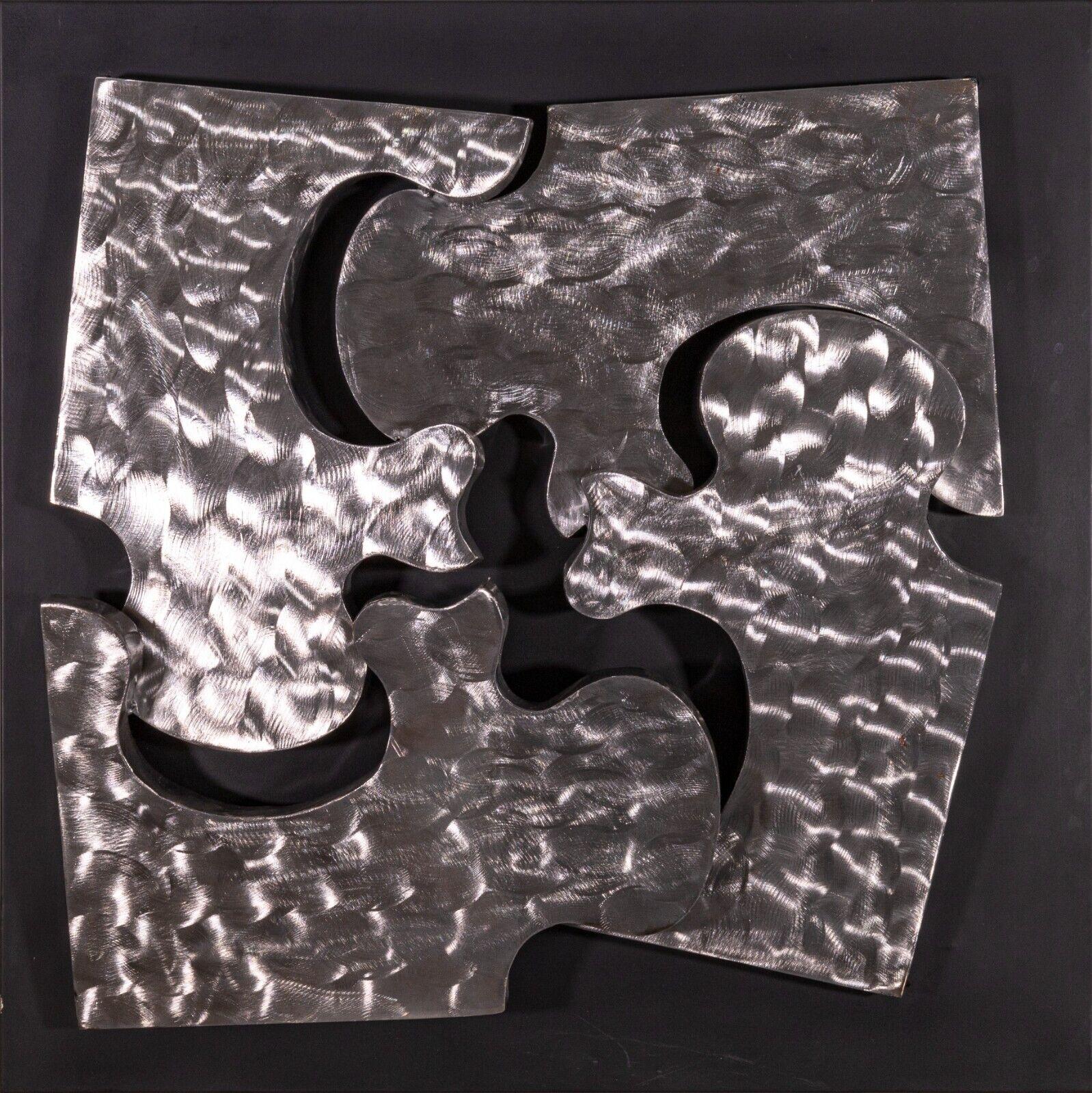 Signed Curtis Jere 1999 Pair of Puzzle Piece Brushed Metal Wall Sculptures For Sale 2