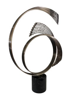 Signed Curtis Jere Brass and Marble Abstract Sculpture, 1984