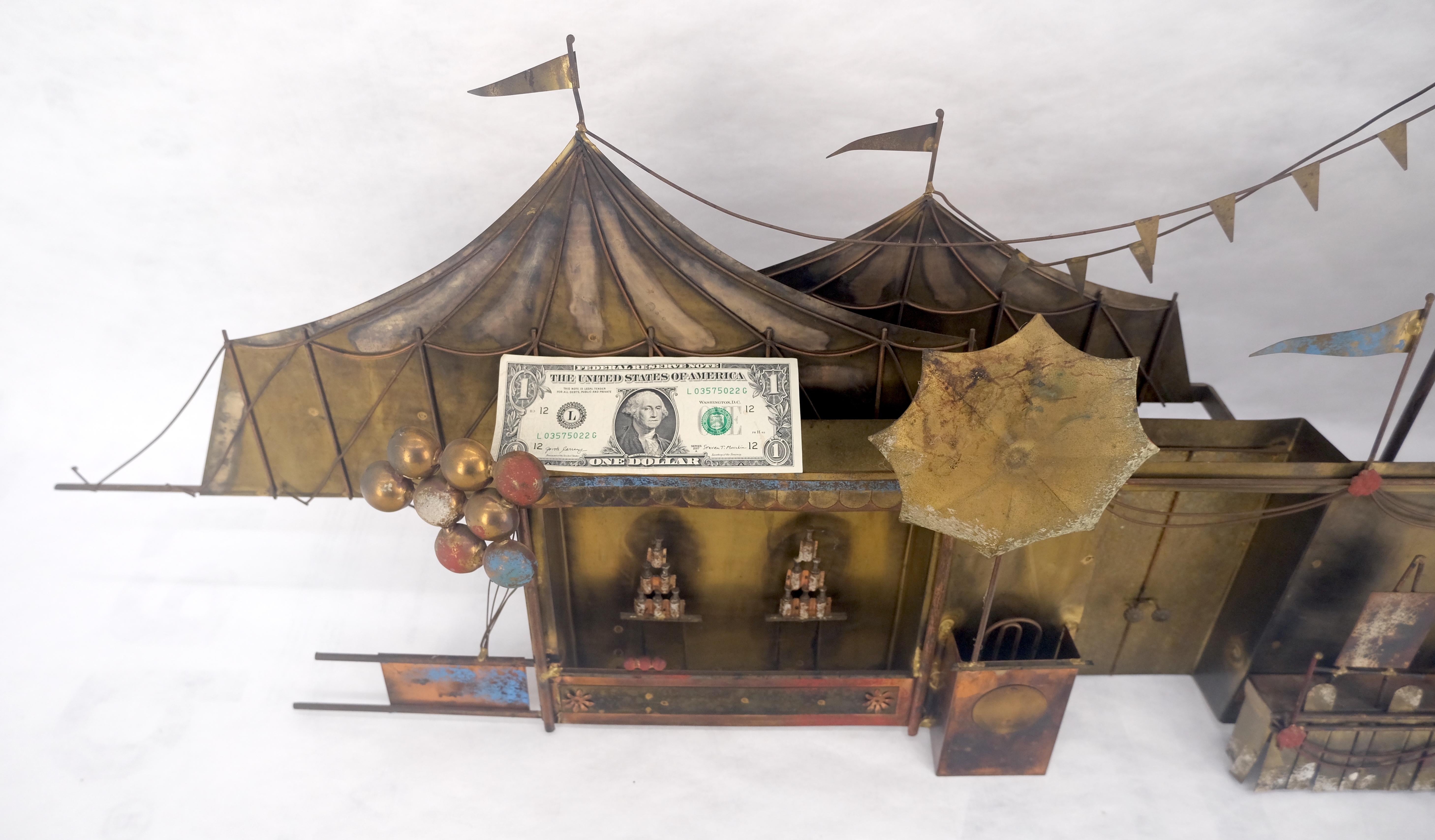 Sculpture murale en laiton signée Curtis Jere Scène de Carnaval Grande Roue en vente 3