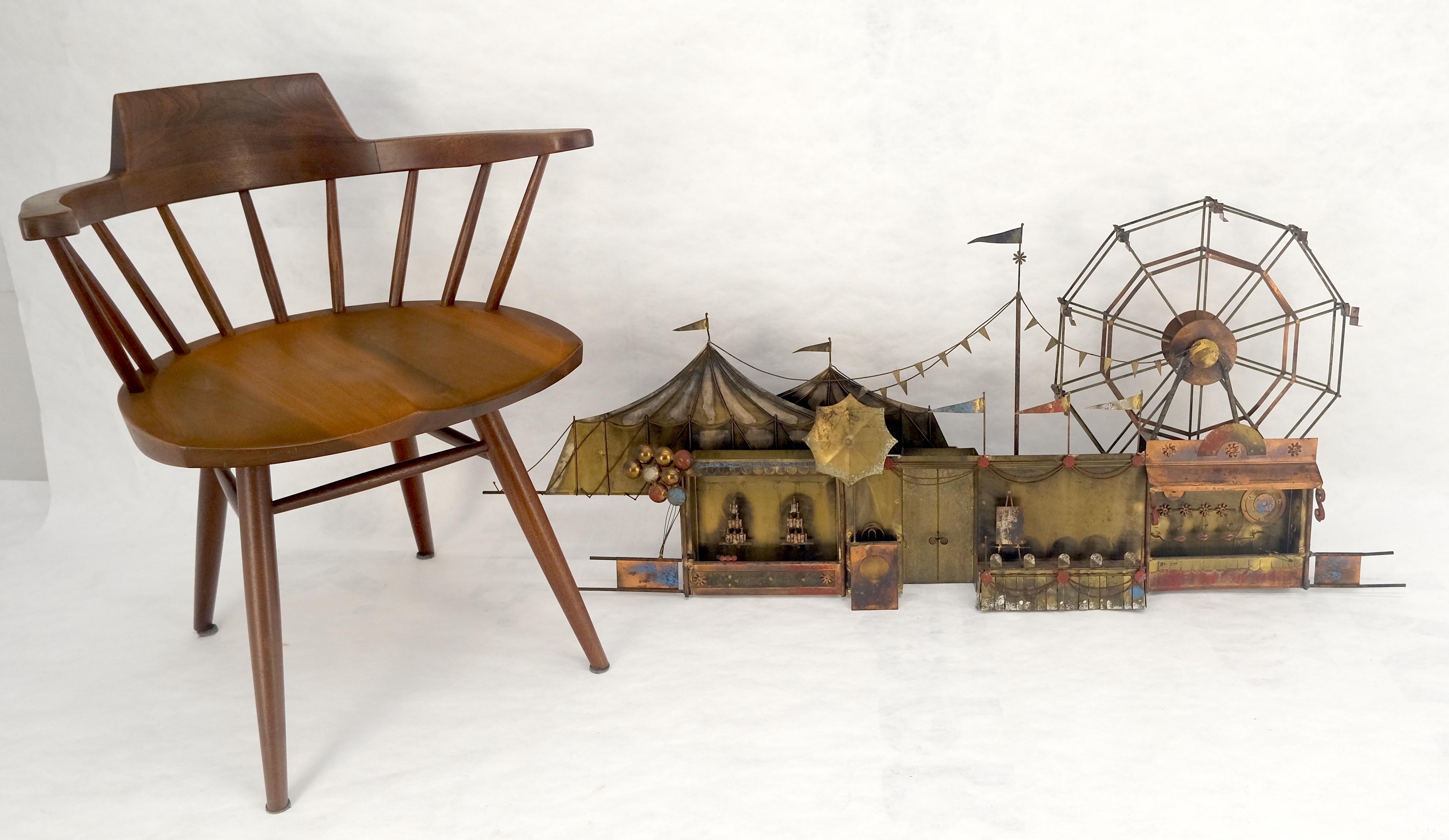 Soudé Sculpture murale en laiton signée Curtis Jere Scène de Carnaval Grande Roue en vente