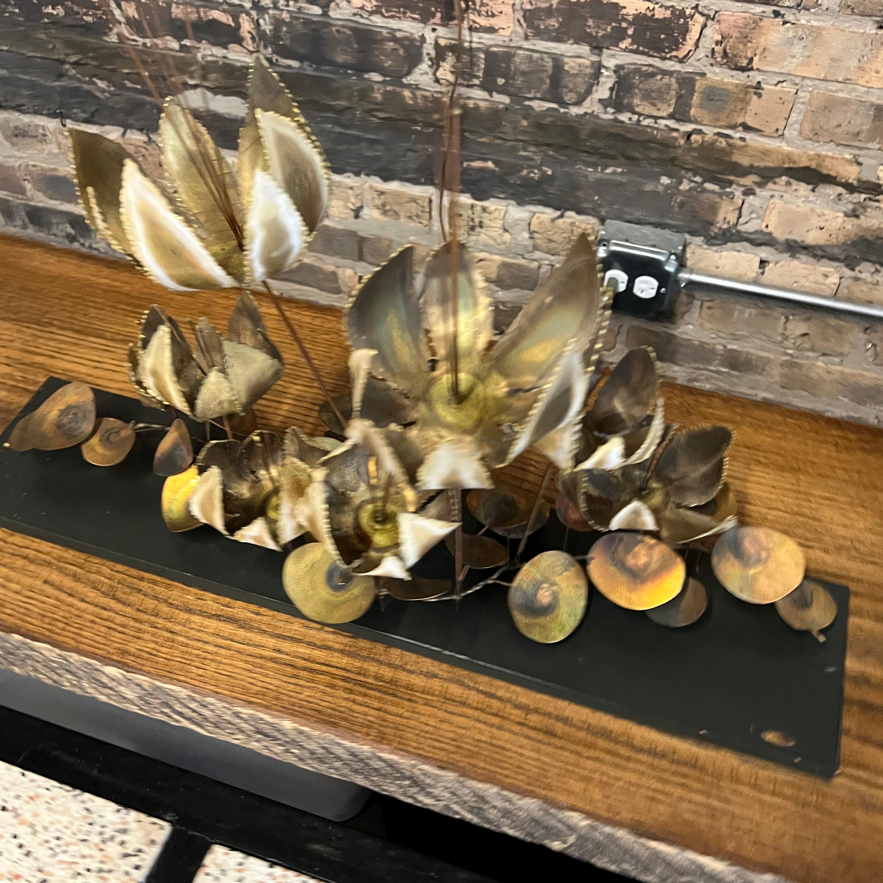 American Signed Curtis Jere Brass Floral Table Sculpture Mounted on Board For Sale