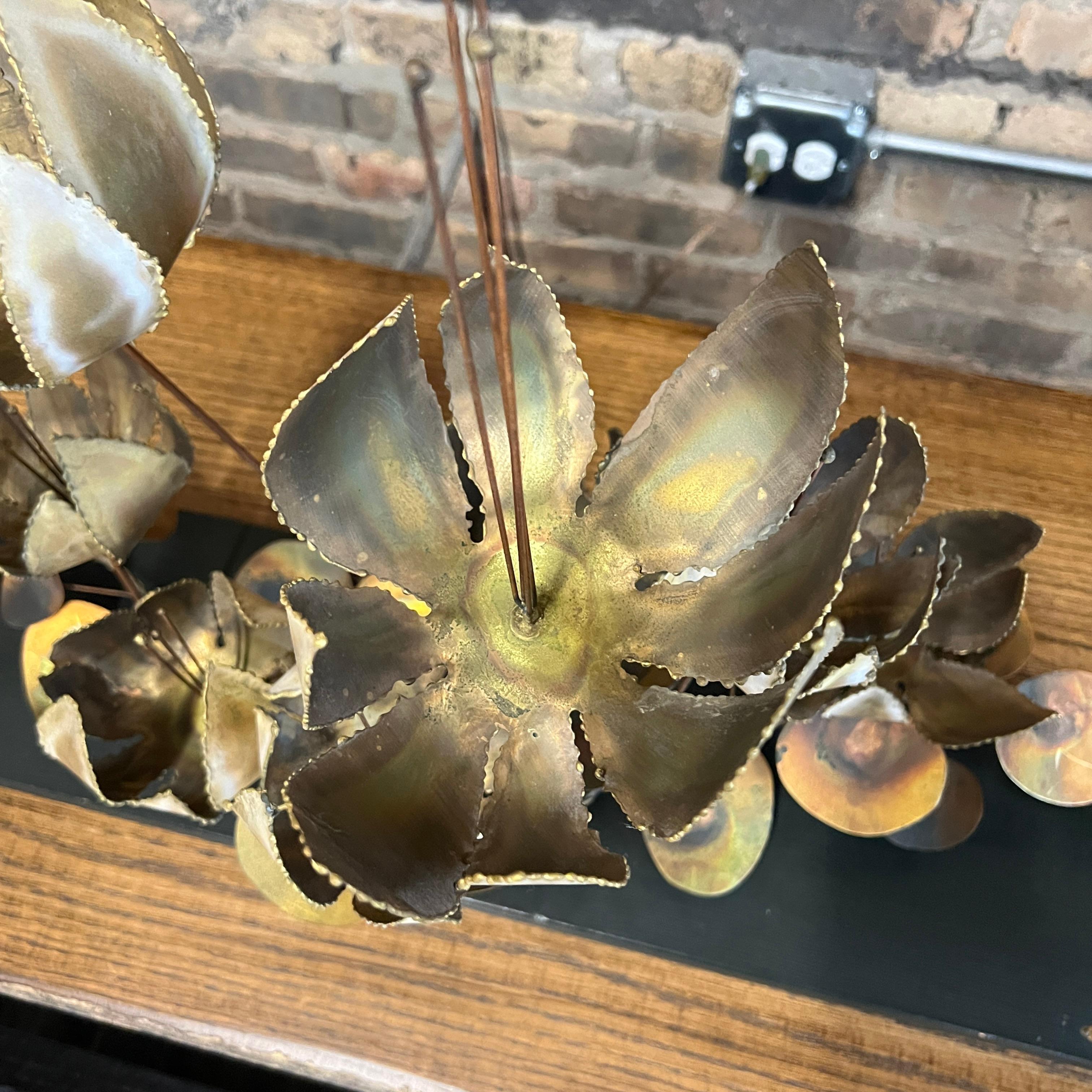 Mid-20th Century Signed Curtis Jere Brass Floral Table Sculpture Mounted on Board For Sale