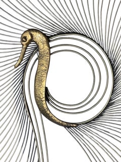 Signed Curtis Jere Brass Swan Wall Sculpture, 1987