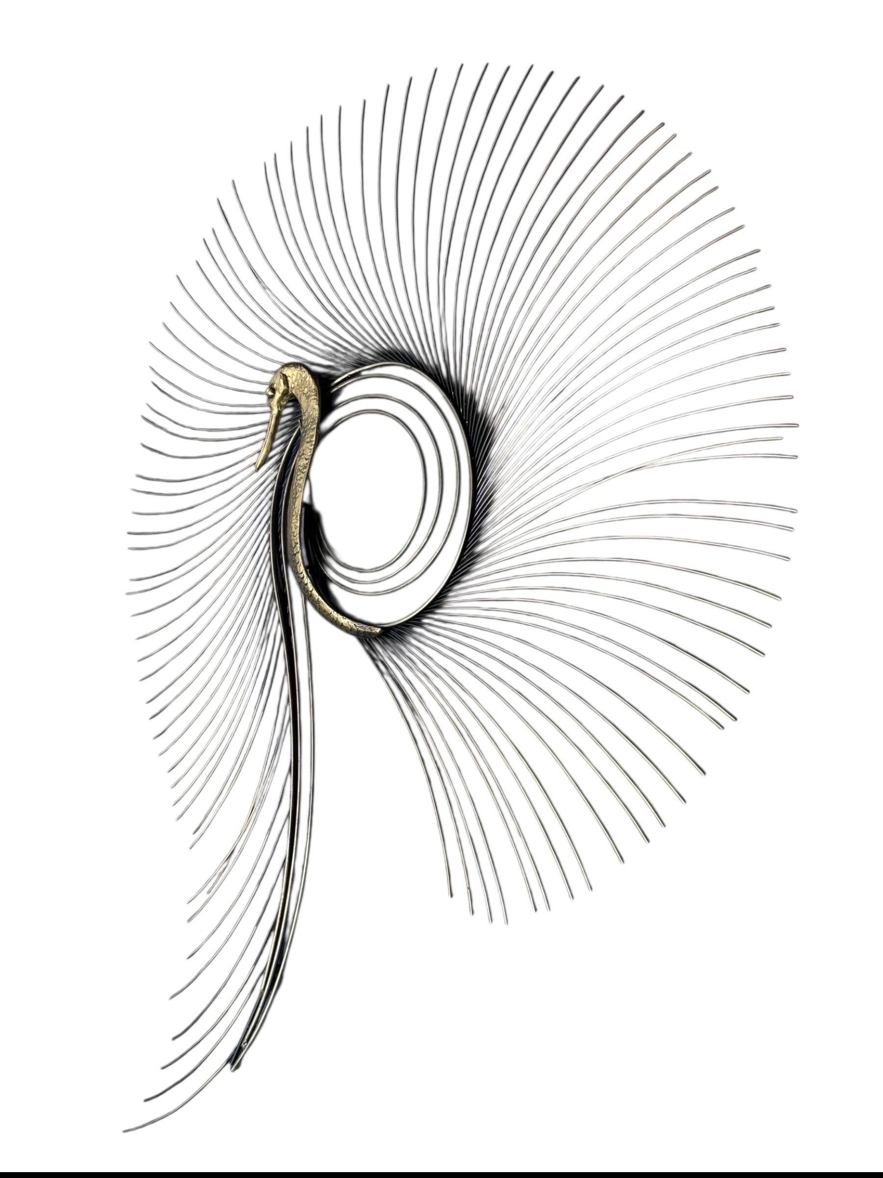 Signed Curtis Jere Brass Swan Wall Sculpture, 1987 In Good Condition For Sale In Sarasota, FL