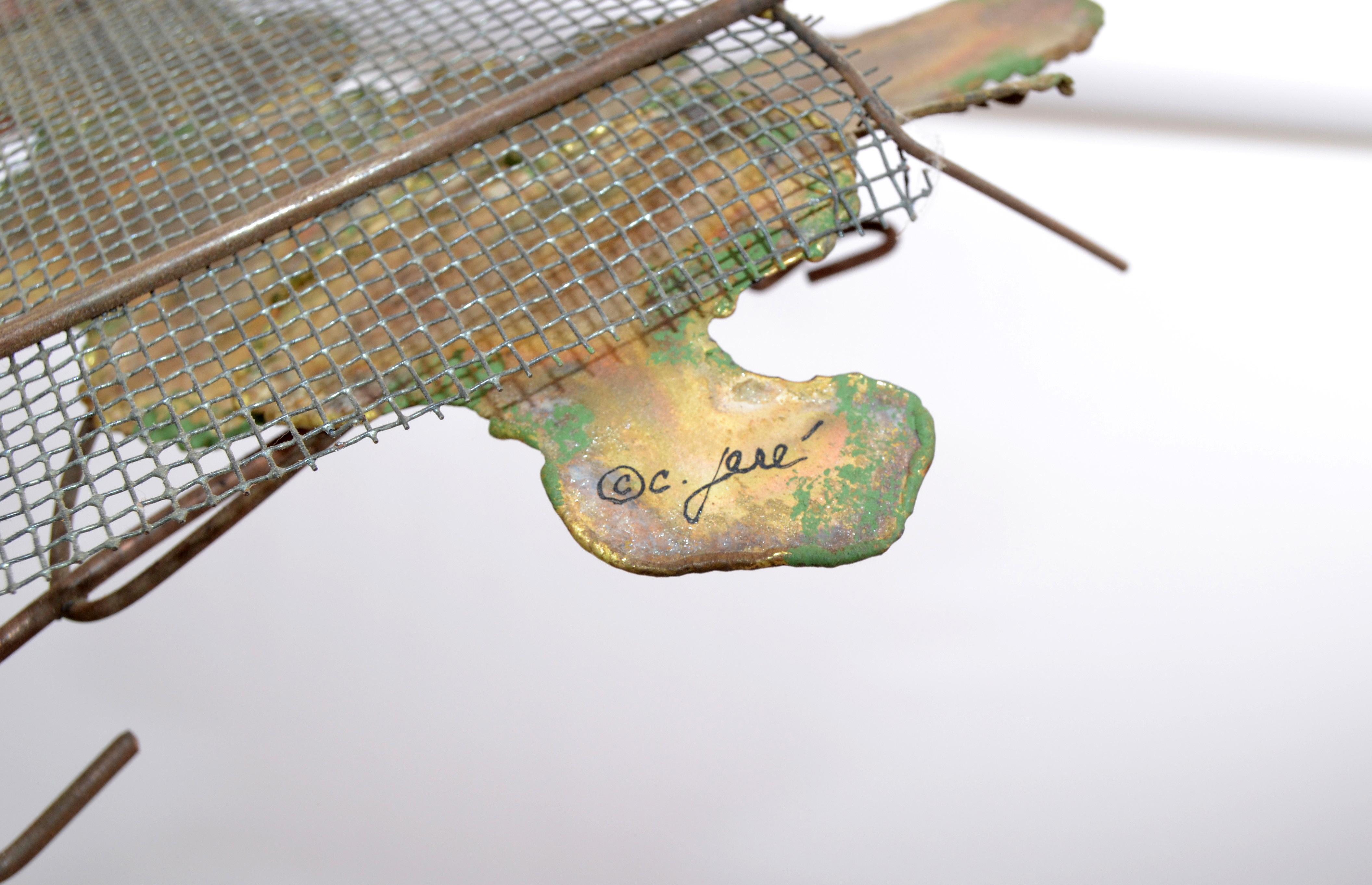 American Signed Curtis Jere Bronze Tennis Player on the Tennis Court, Wall Art Sculpture