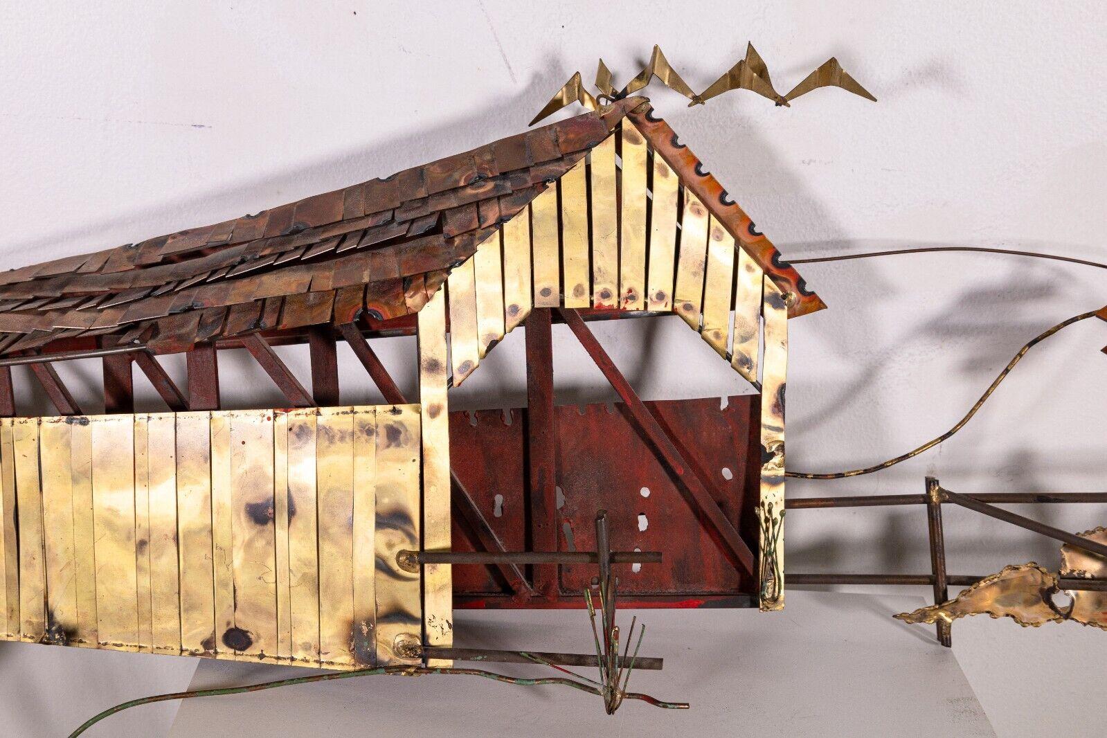 20th Century Signed Curtis Jere Covered Red Bridge Metal Wall Hanging Sculpture For Sale