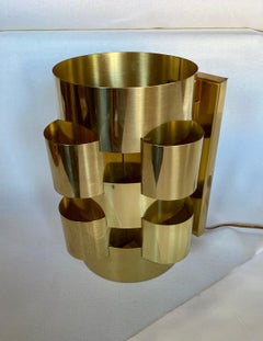 Signed Curtis Jere Post Modern Lacquered Brass Wall Lamp Sconce, 1980's
