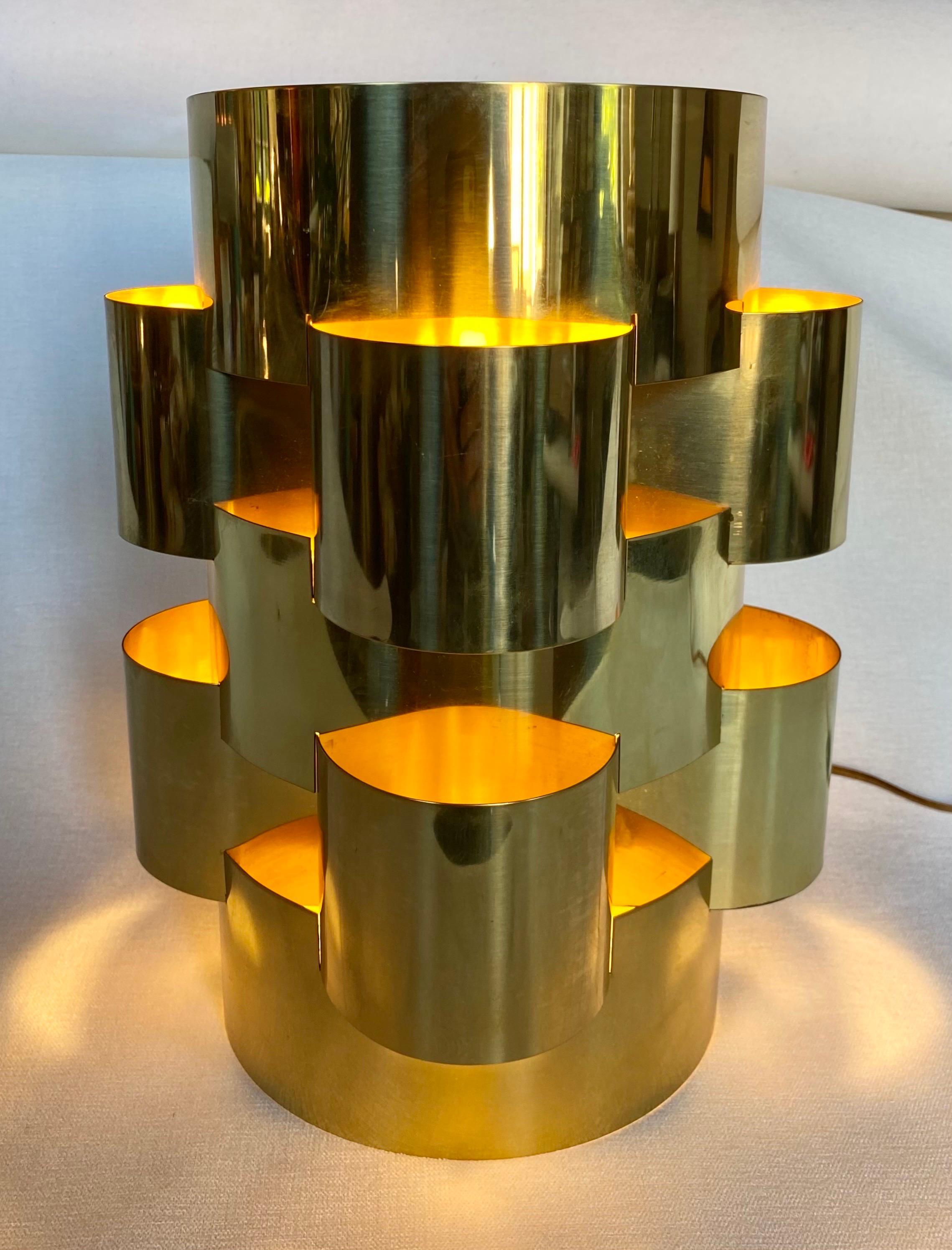 Late 20th Century Signed Curtis Jere Post Modern Lacquered Brass Wall Lamp Sconce, 1980's For Sale
