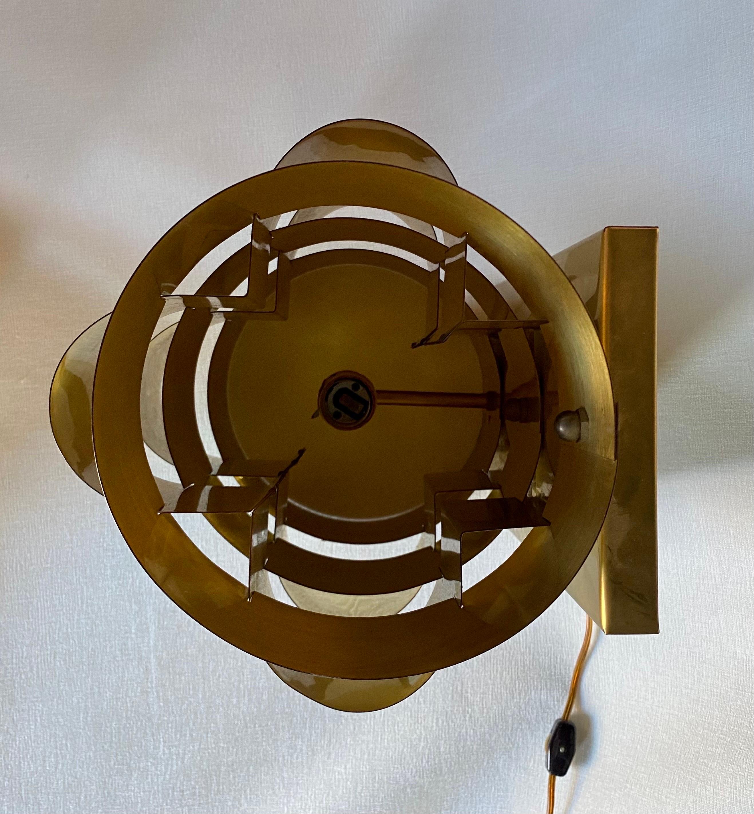 Metal Signed Curtis Jere Post Modern Lacquered Brass Wall Lamp Sconce, 1980's For Sale
