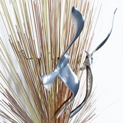 Curtis Jere Sunburst Metal Sculpture with Stainless Steel Birds, Signed
