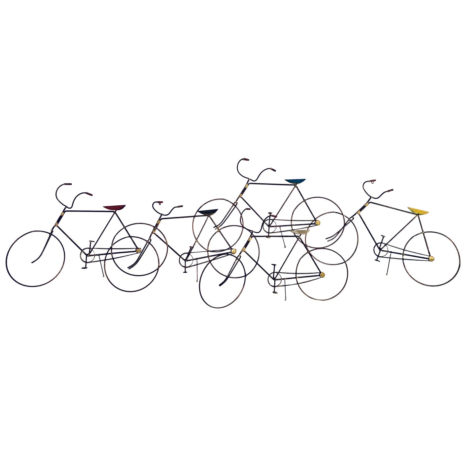 Signed Curtis Jere Wall Sculpture Of A Group Of Bicycles For Sale
