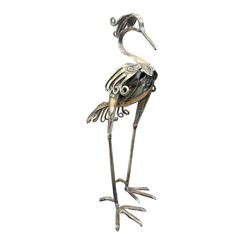 Plated Signed Cutlery Sculpture of a Bird by Gerard Bouvier, 1998 For Sale