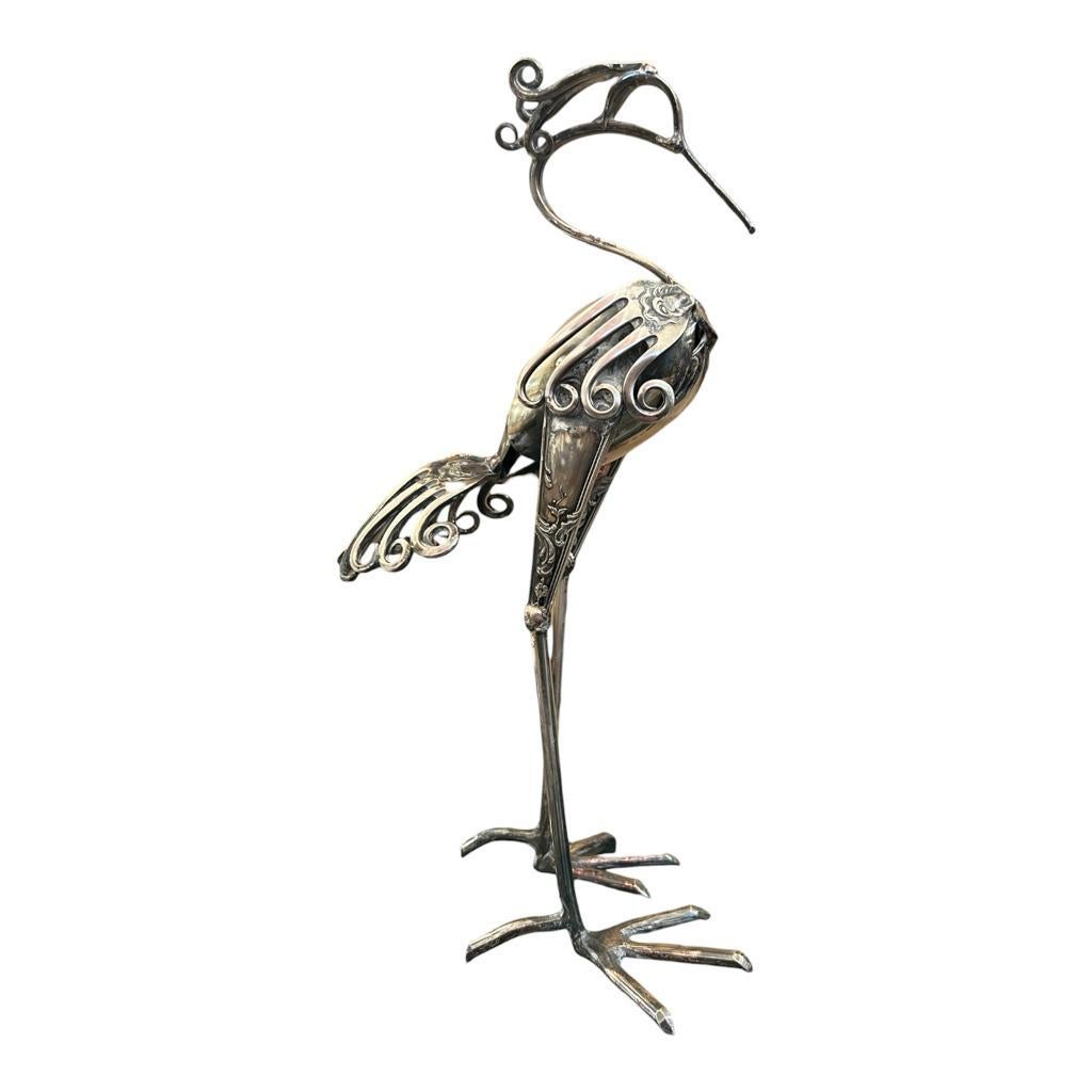 Signed Cutlery Sculpture of a Bird by Gerard Bouvier, 1998 In Good Condition For Sale In NICE, FR