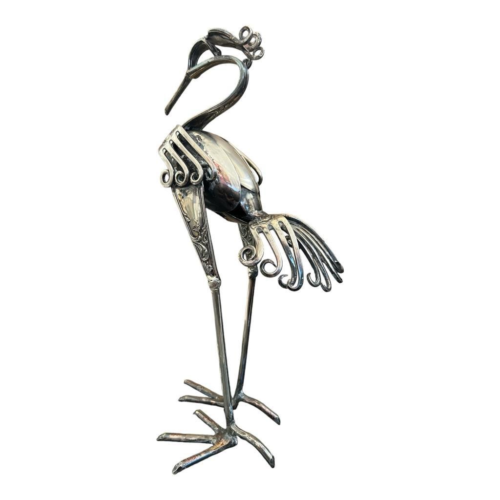 20th Century Signed Cutlery Sculpture of a Bird by Gerard Bouvier, 1998 For Sale