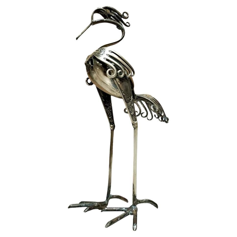 Signed Cutlery Sculpture of a Bird by Gerard Bouvier, 1998 For Sale