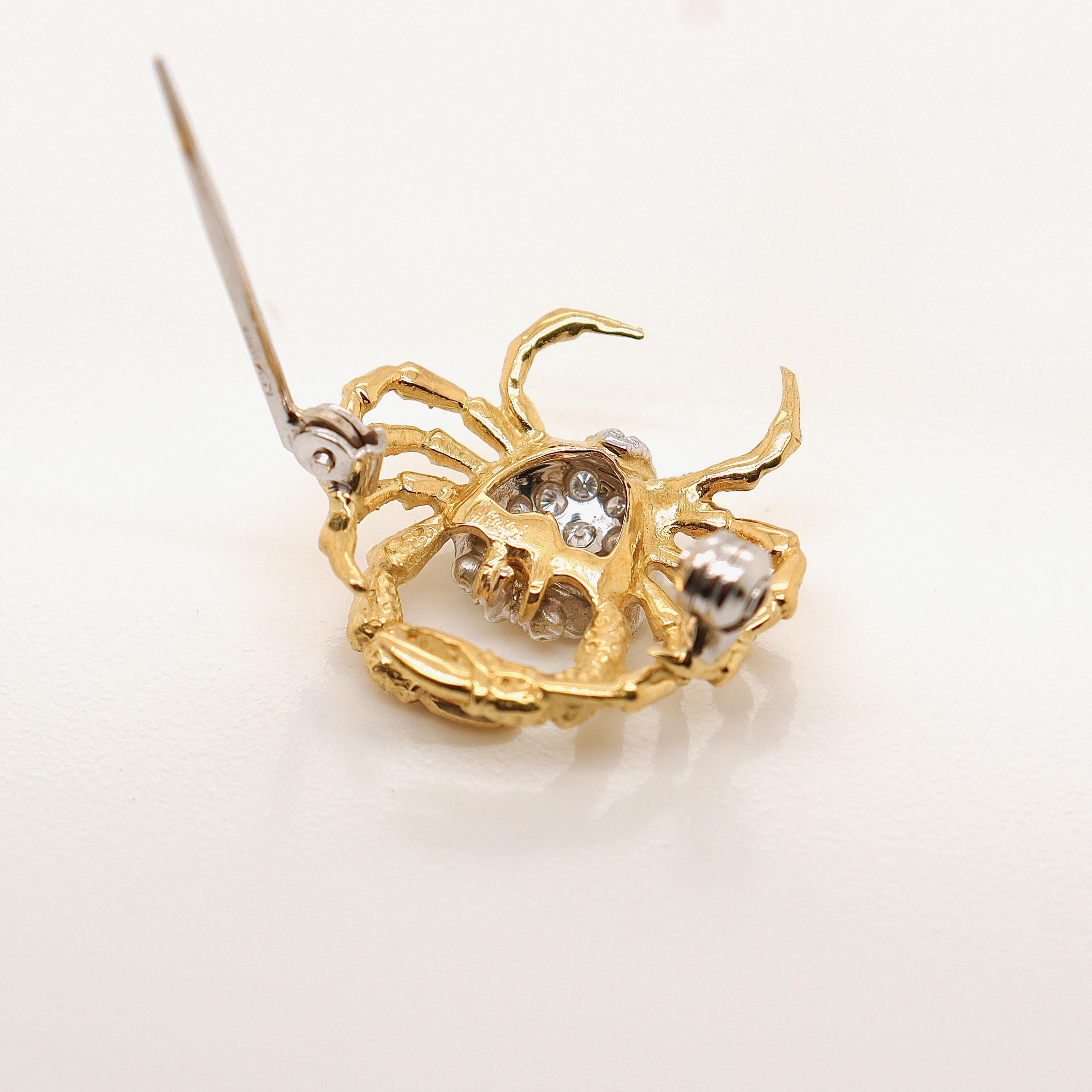 Signed Damiani 18k Gold & Diamond Crab Shaped Brooch or Pin  For Sale 9