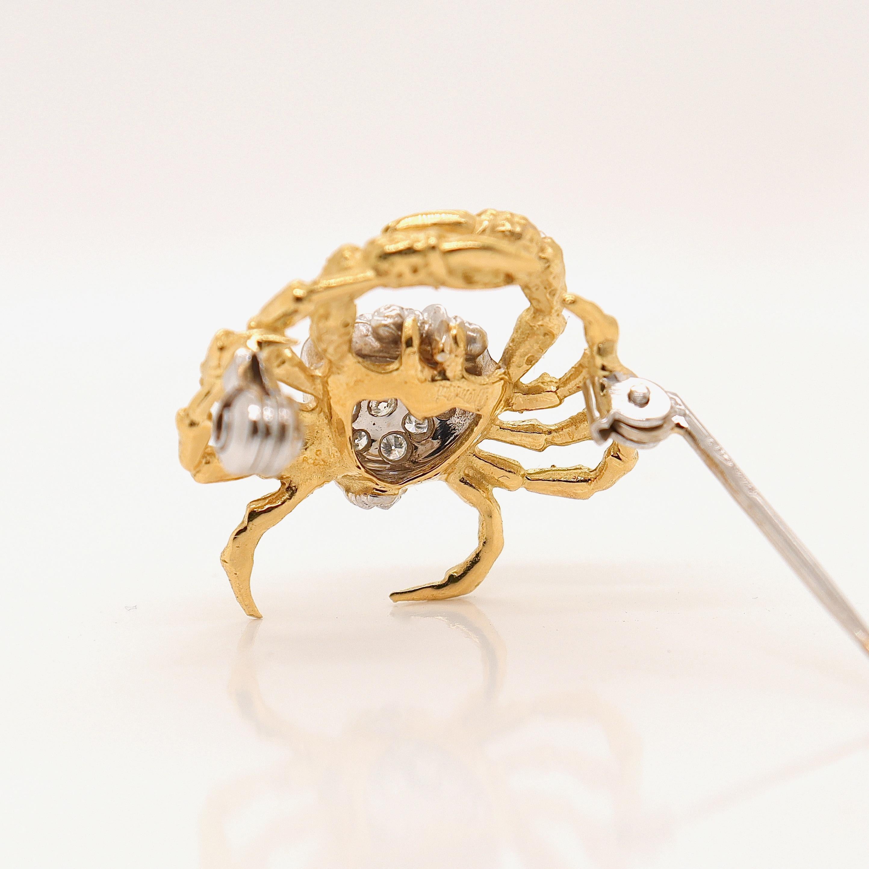 Signed Damiani 18k Gold & Diamond Crab Shaped Brooch or Pin  For Sale 11