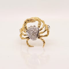 Signed Damiani 18k Gold & Diamond Crab Shaped Brooch or Pin