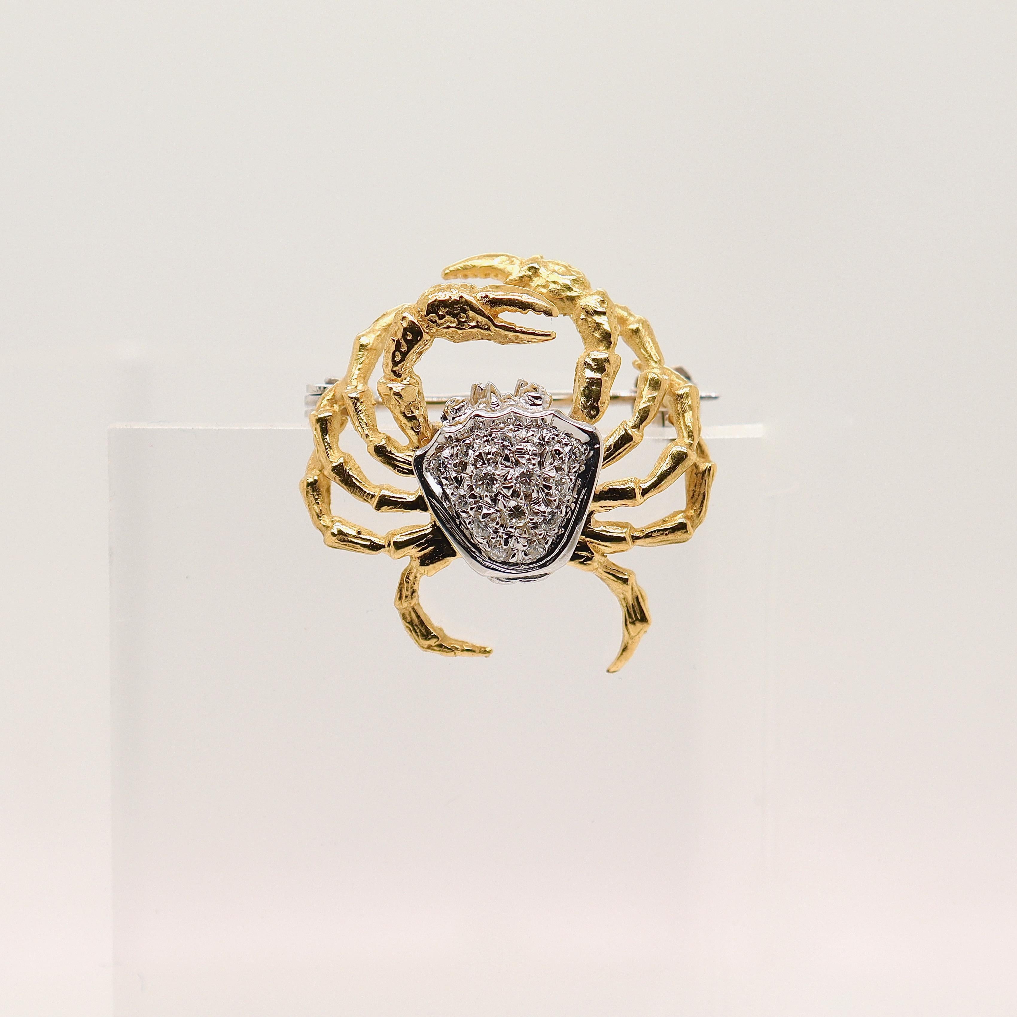 Modern Signed Damiani 18k Gold & Diamond Crab Shaped Brooch or Pin  For Sale