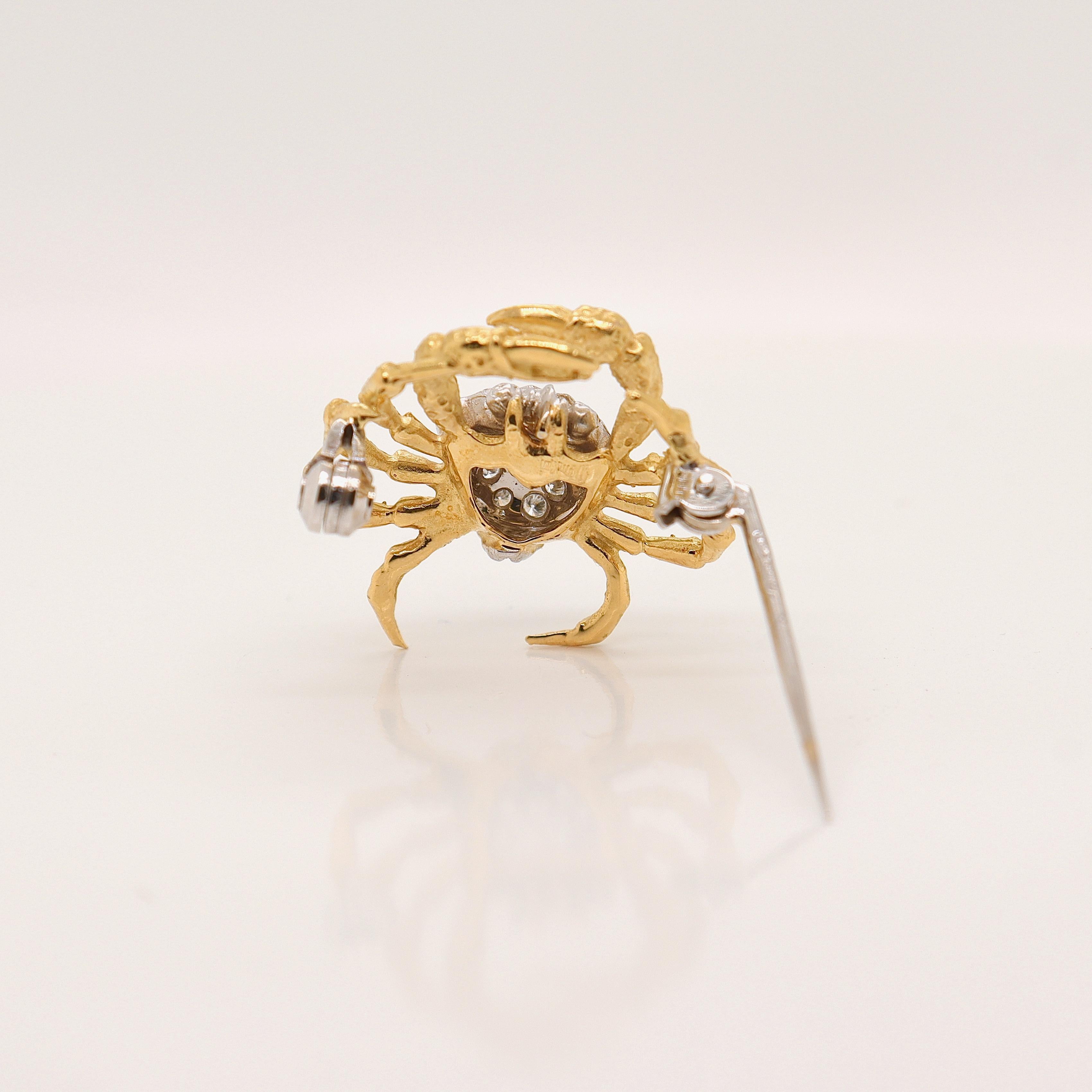 Signed Damiani 18k Gold & Diamond Crab Shaped Brooch or Pin  For Sale 1