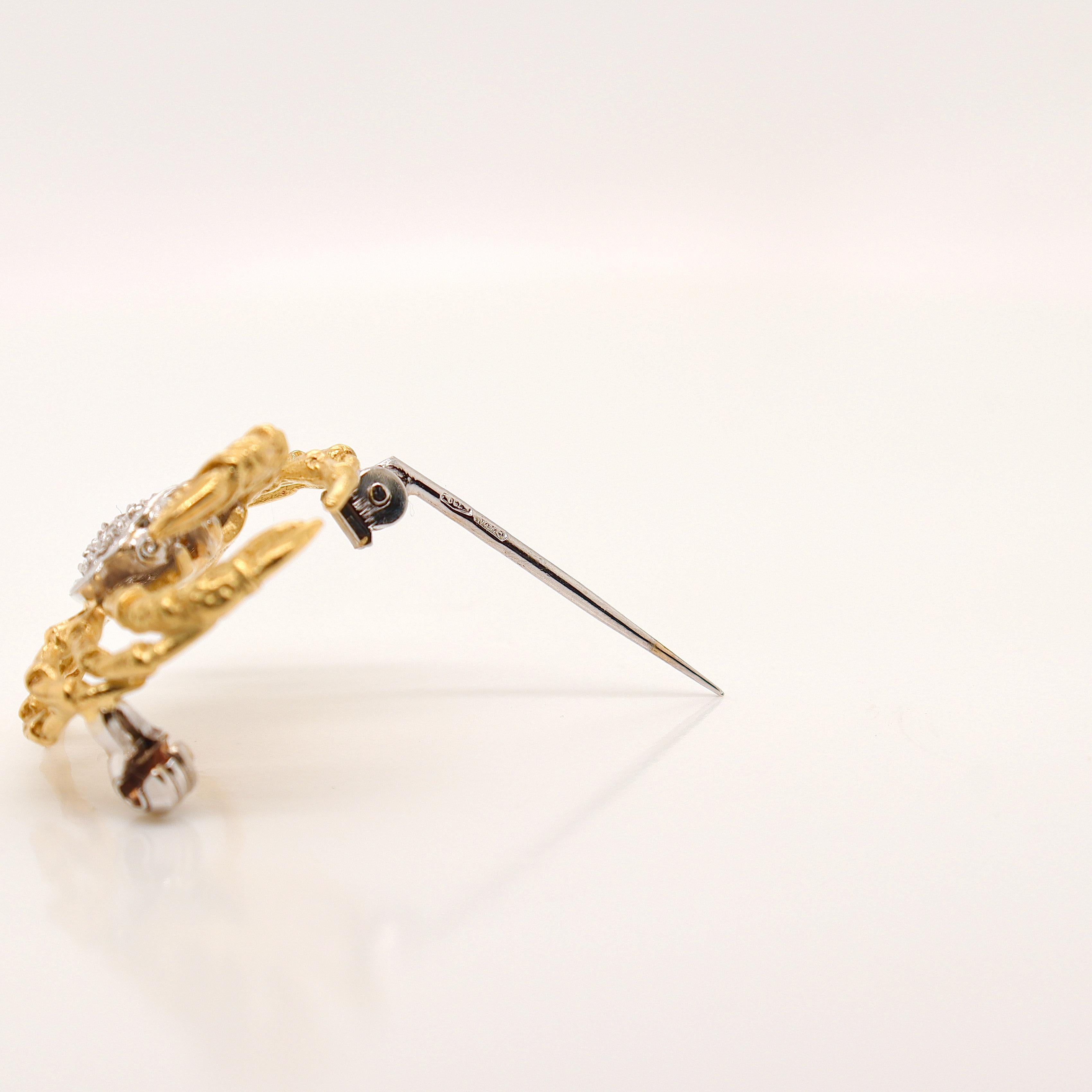 Signed Damiani 18k Gold & Diamond Crab Shaped Brooch or Pin  For Sale 2