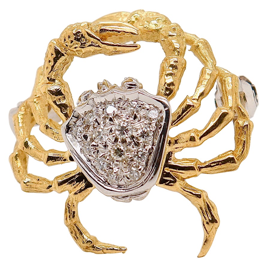 Broche ou épingle en forme de crabe en or 18k et diamants signée Damiani