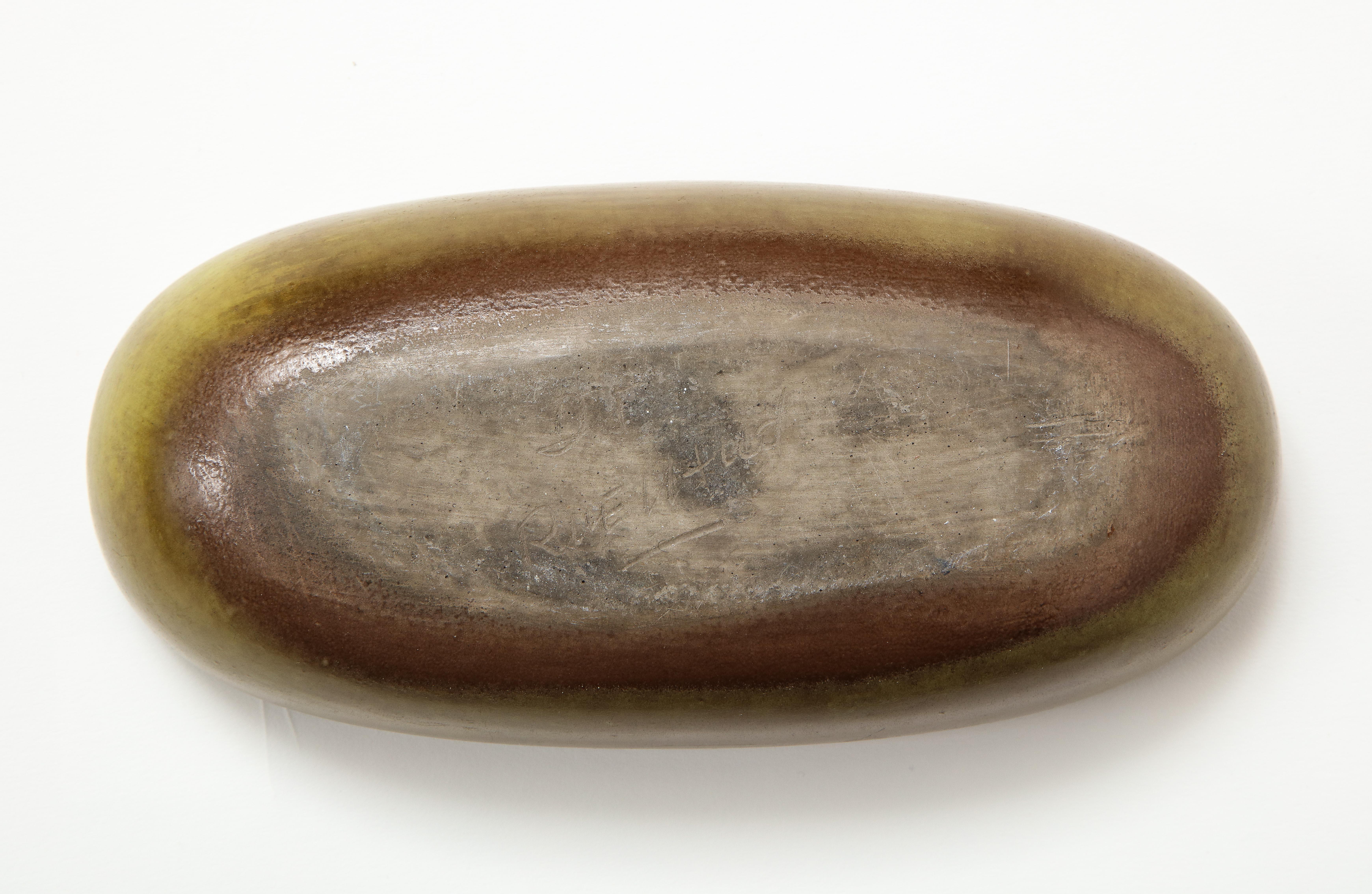 20th Century Brown and Green Oval Ceramic Tray by Dani and Jacques Ruelland, France, c. 1950s