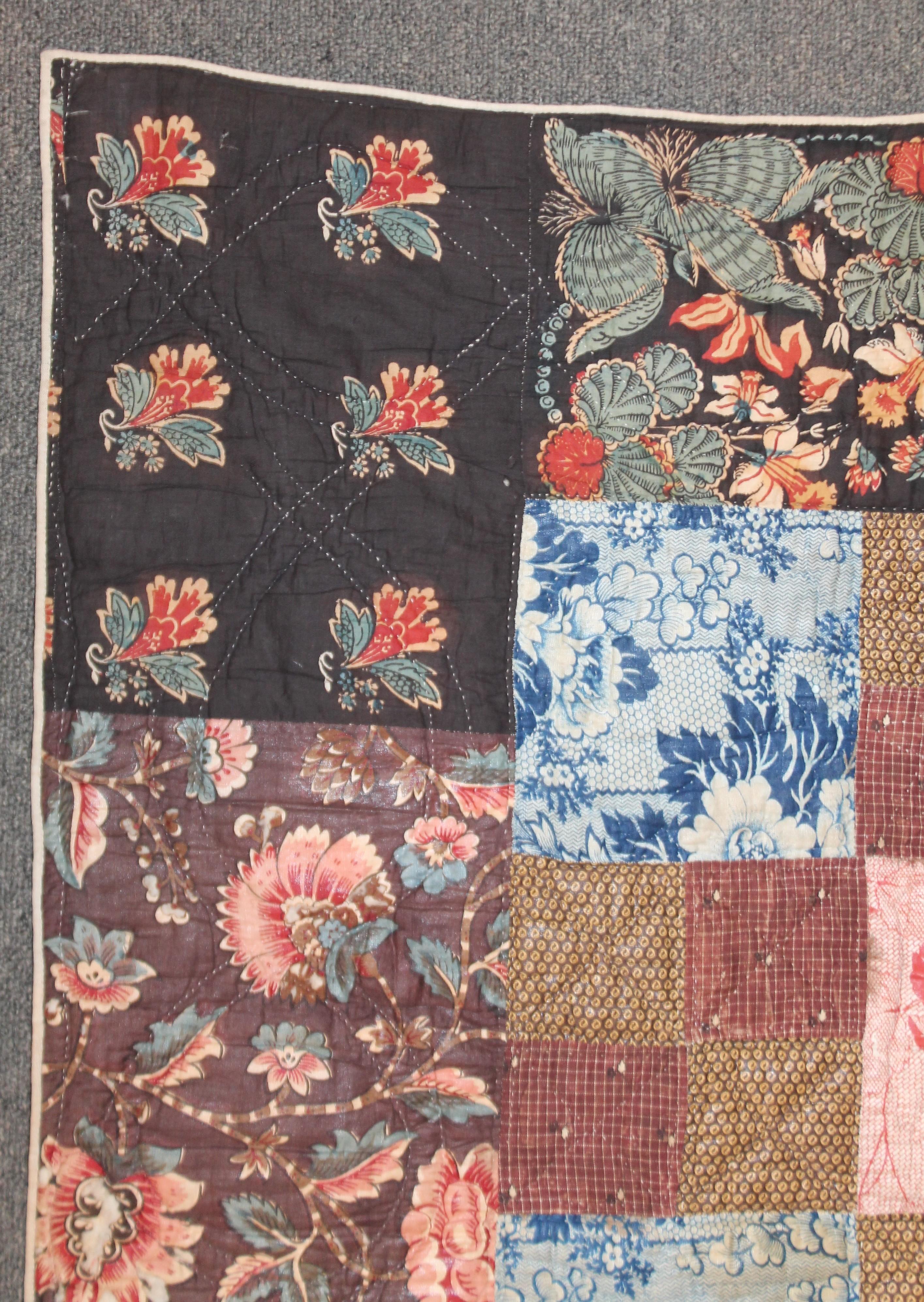 American Signed and Dated 1818 Chintz with Contained Bandana Quilt