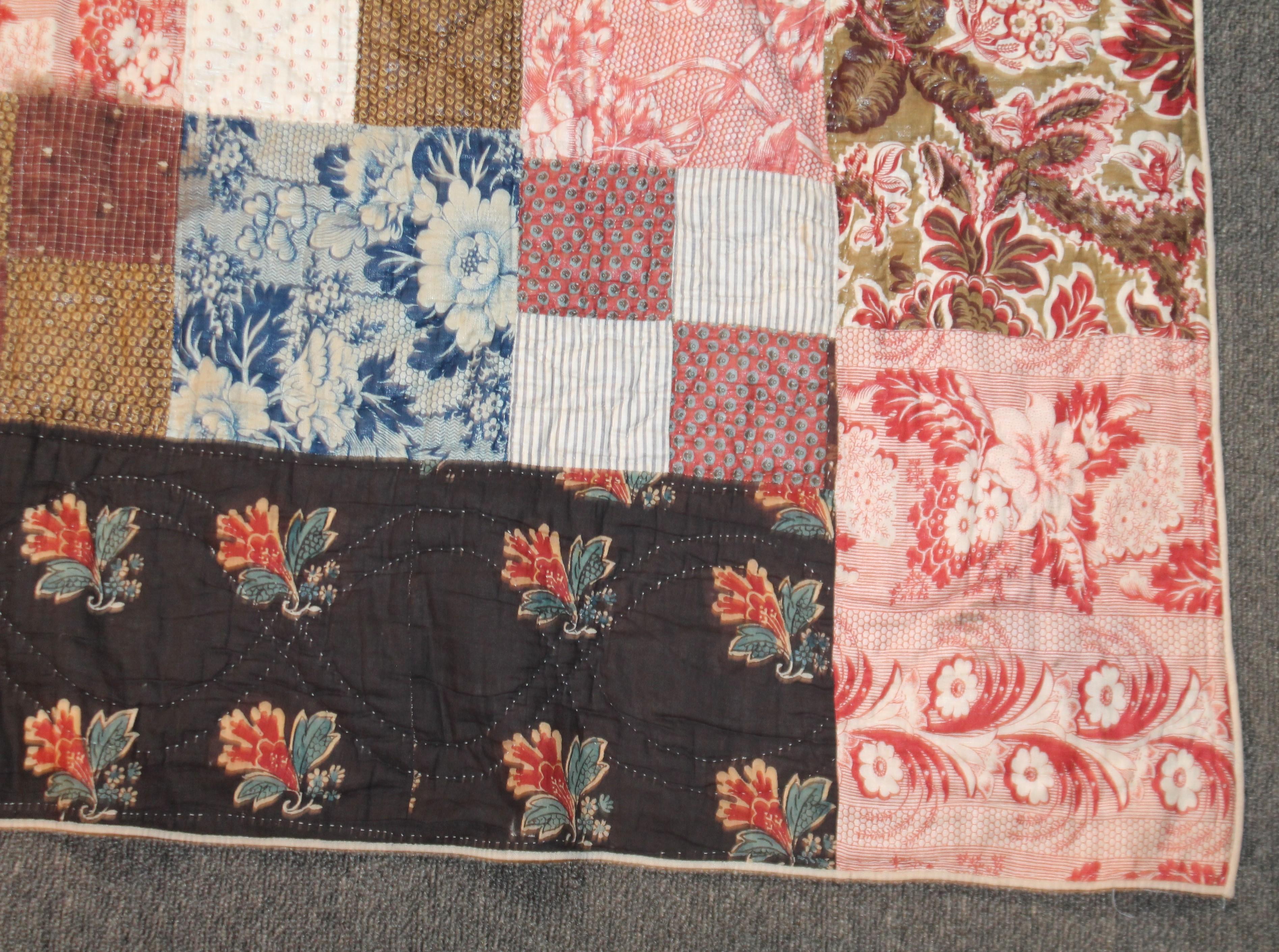 Hand-Crafted Signed and Dated 1818 Chintz with Contained Bandana Quilt