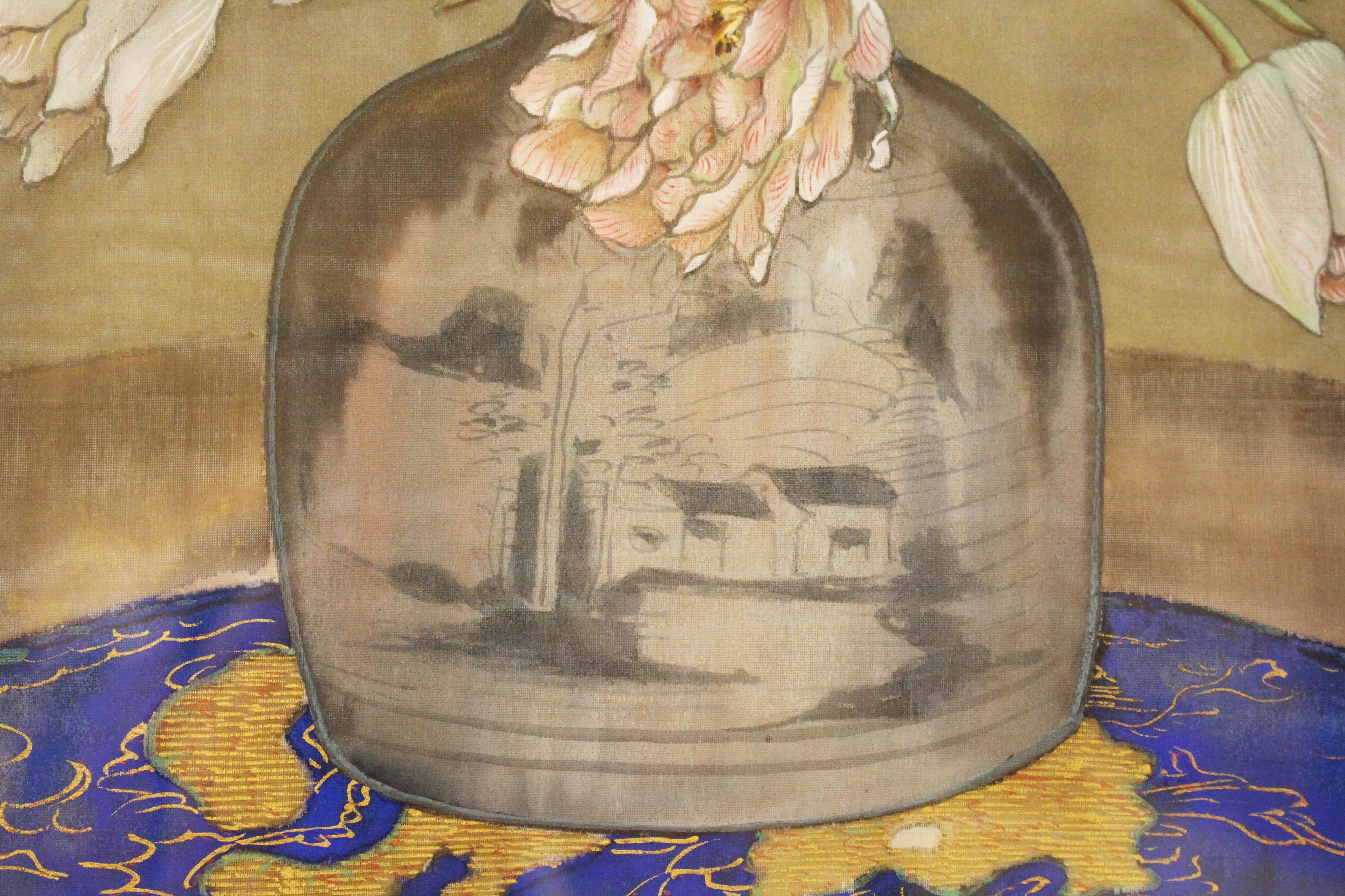 Signée et datée 1928 Aquarelle sur soie par A.C.C. Matsuyama 