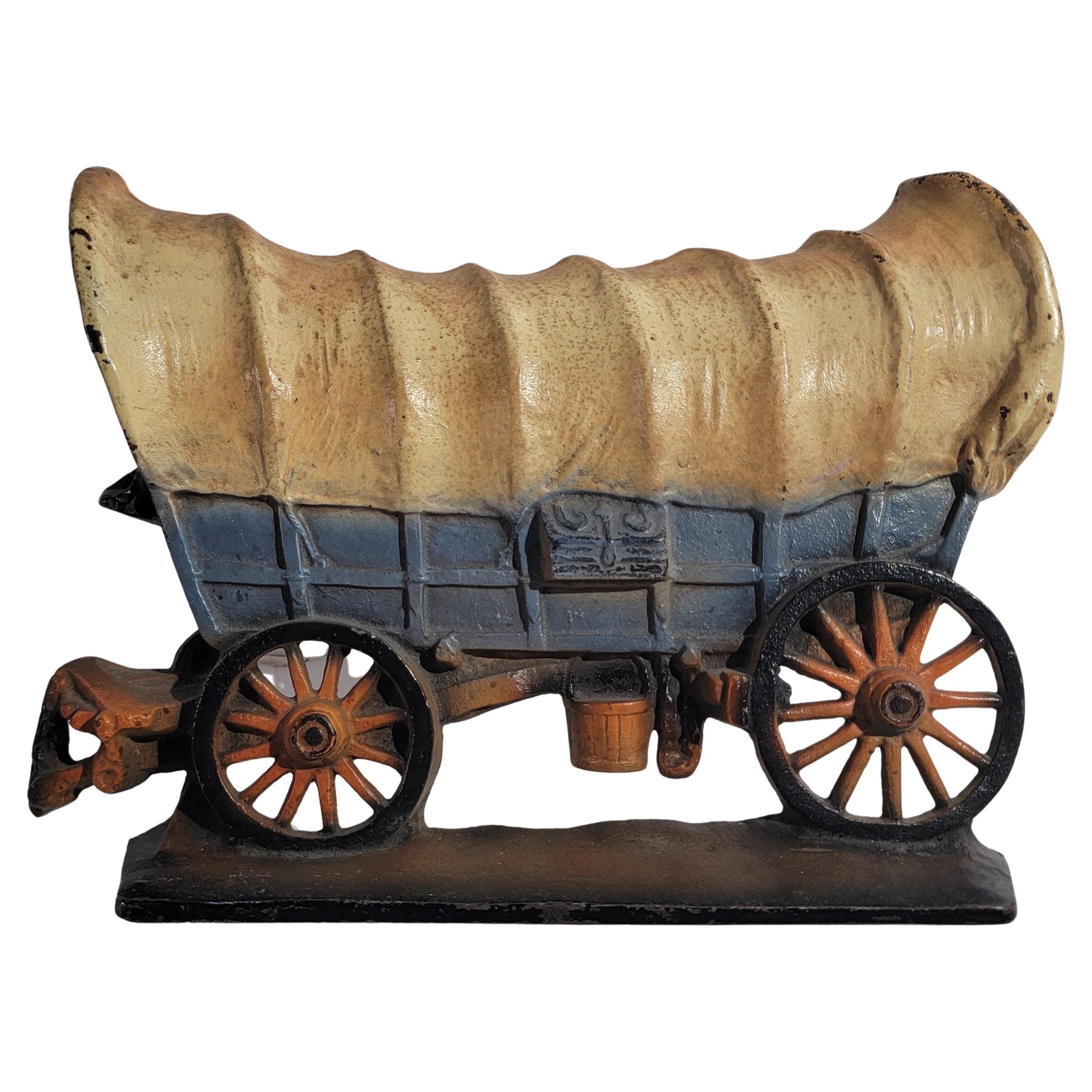 Signed & Dated 1930's Original Painted Cast Iron Buggy Door Stop For Sale