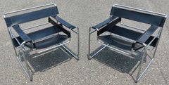 Signiert & datiert Marcel Breuer Pair Wassily Lounge Chairs Knoll Blk Lthr & Chrome