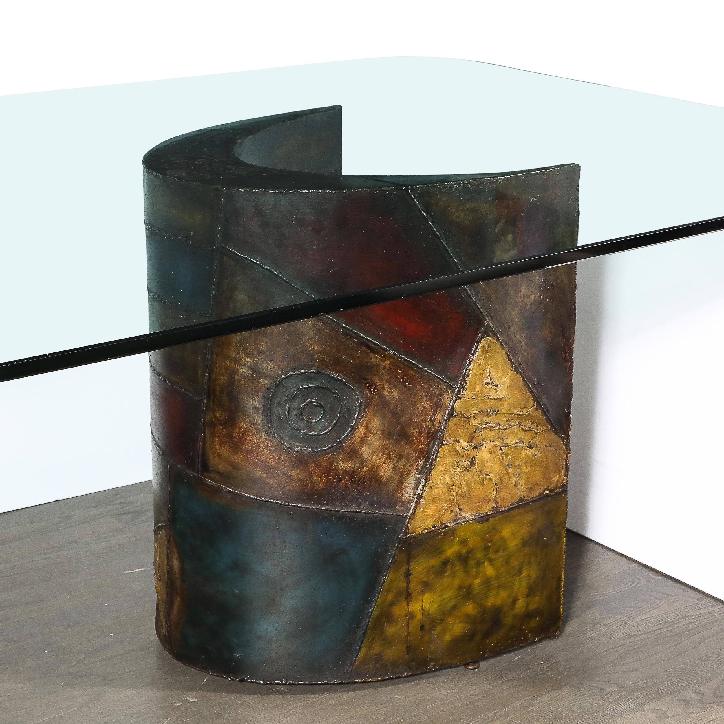 Bronze Signed & Dated Mid-Century Brutalist Paul Evans for Directional Dining Table For Sale