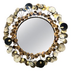 Miroir à gouttes de pluie original en laiton et cuivre signé et daté par Curtis Jere