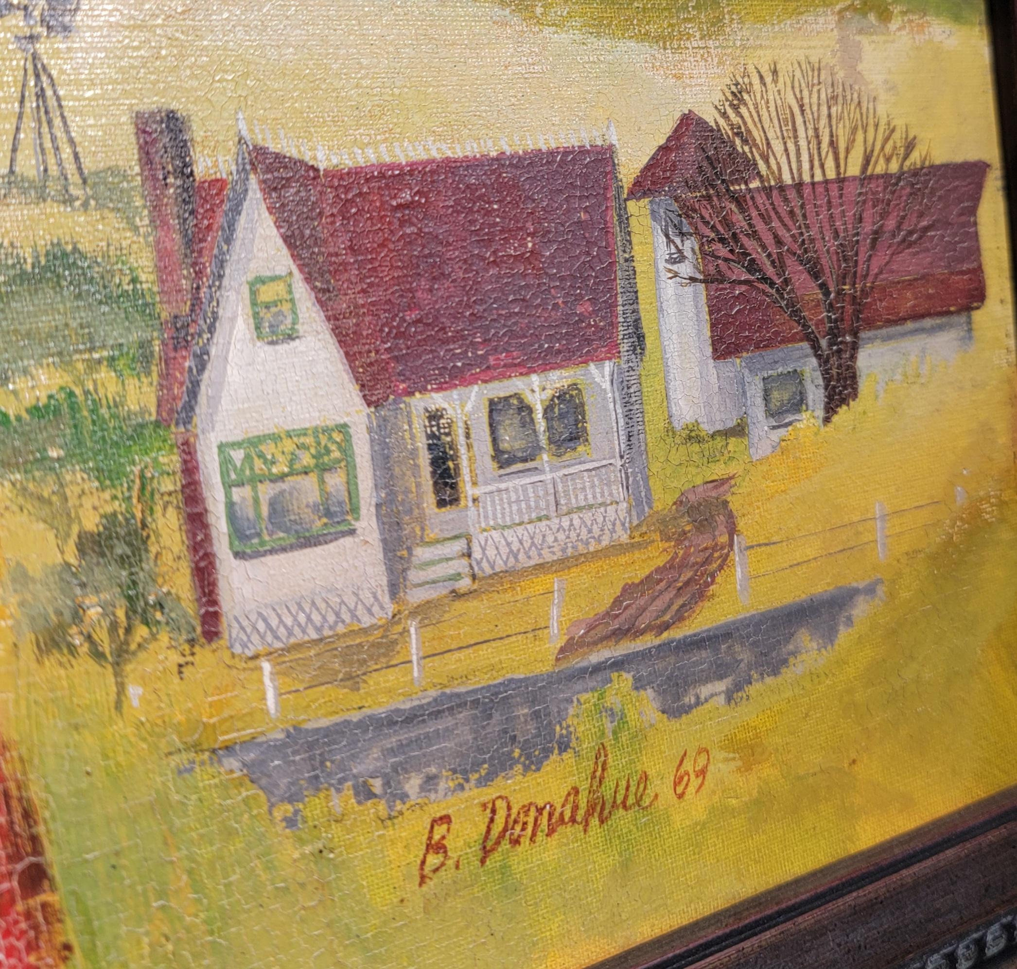 Pintura Patriótica Bandera Americana Firmada y Fechada Adirondack en venta