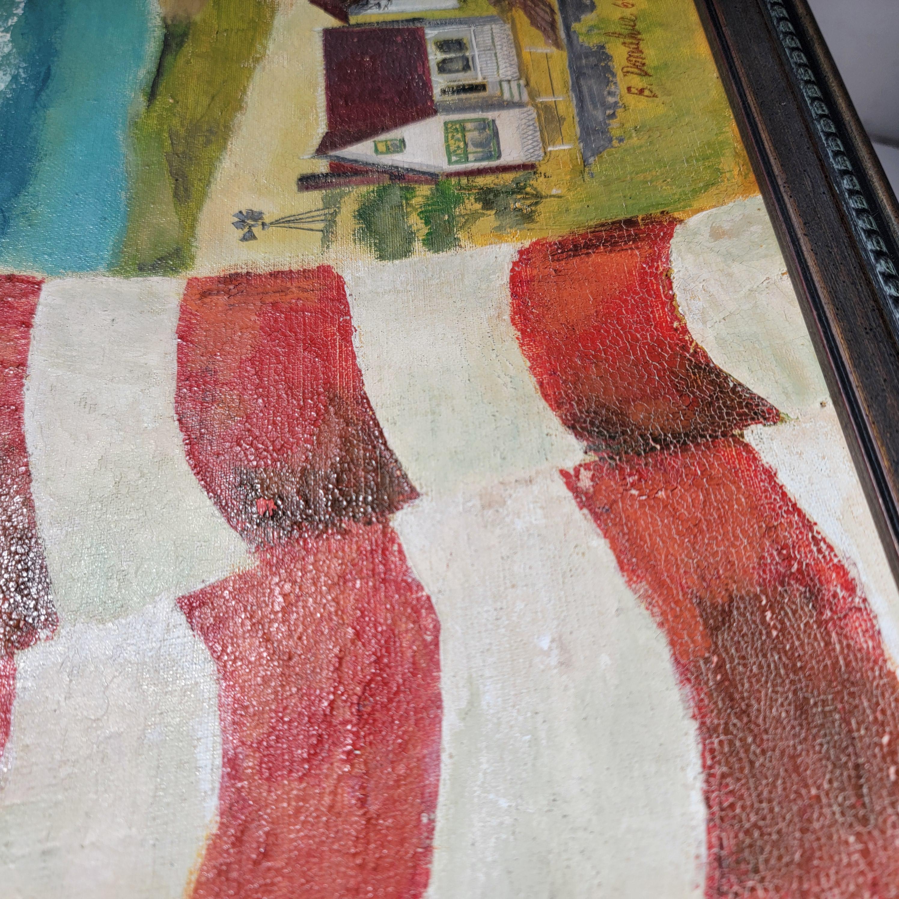 Pintura Patriótica Bandera Americana Firmada y Fechada mediados del siglo XX en venta