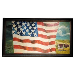 Quadro con bandiera americana patriottica firmato e datato