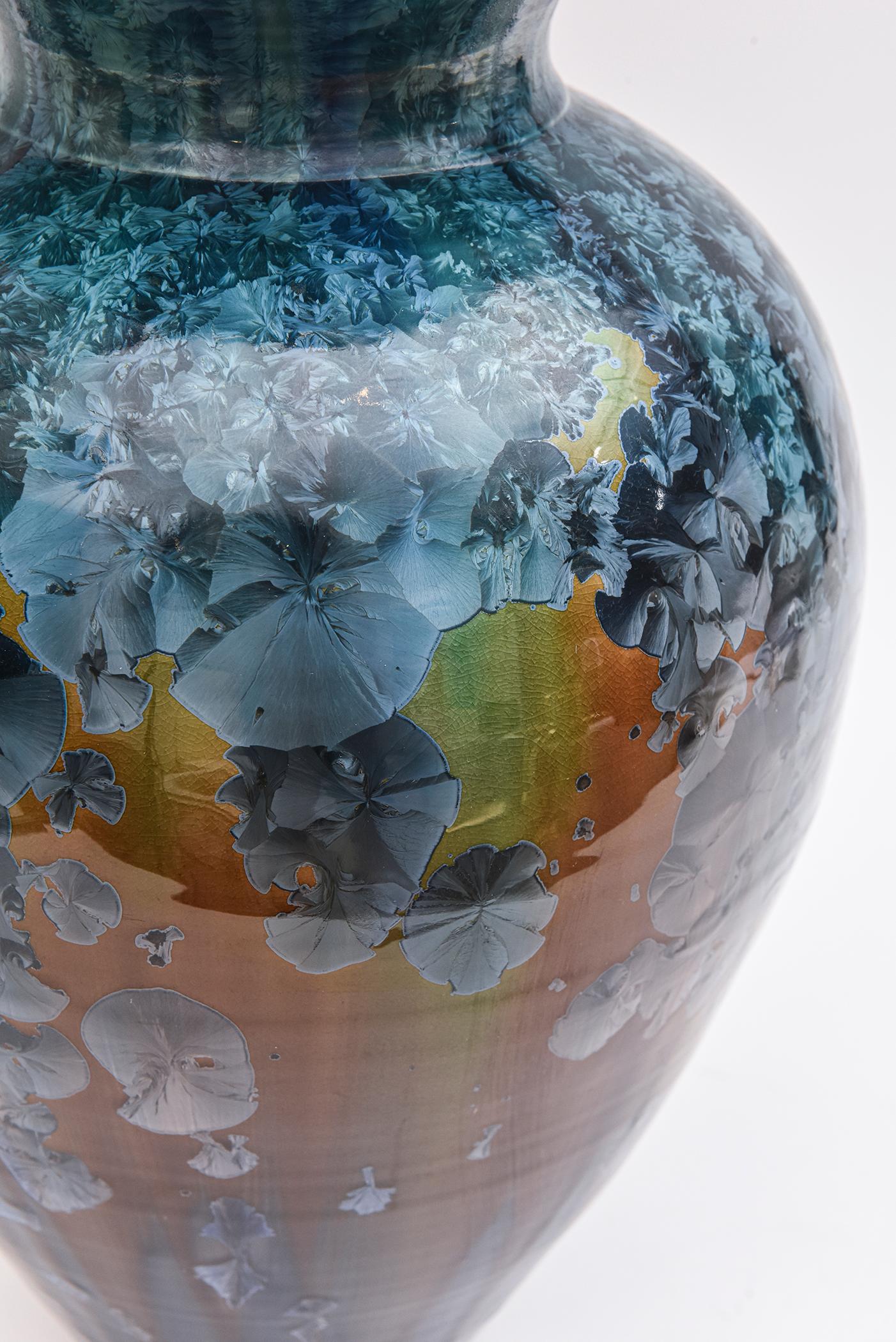 Signed Dated Phil Morgan Crystalline Glazed Blue Copper Ceramic Vessel ...