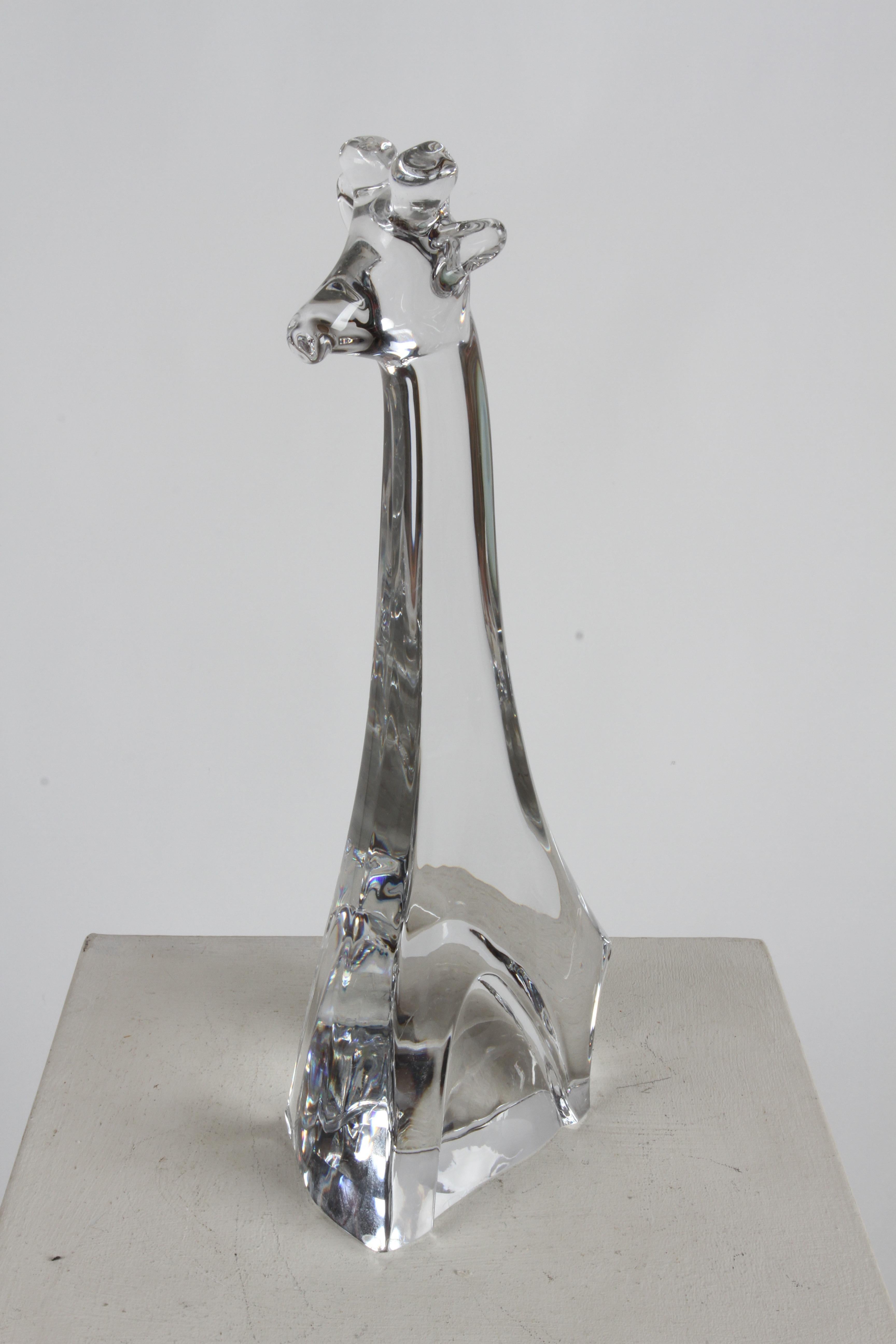 Hollywood Regency Signed Daum Tall Clear Crystal Giraffe Animal Sculpture Figure, France For Sale