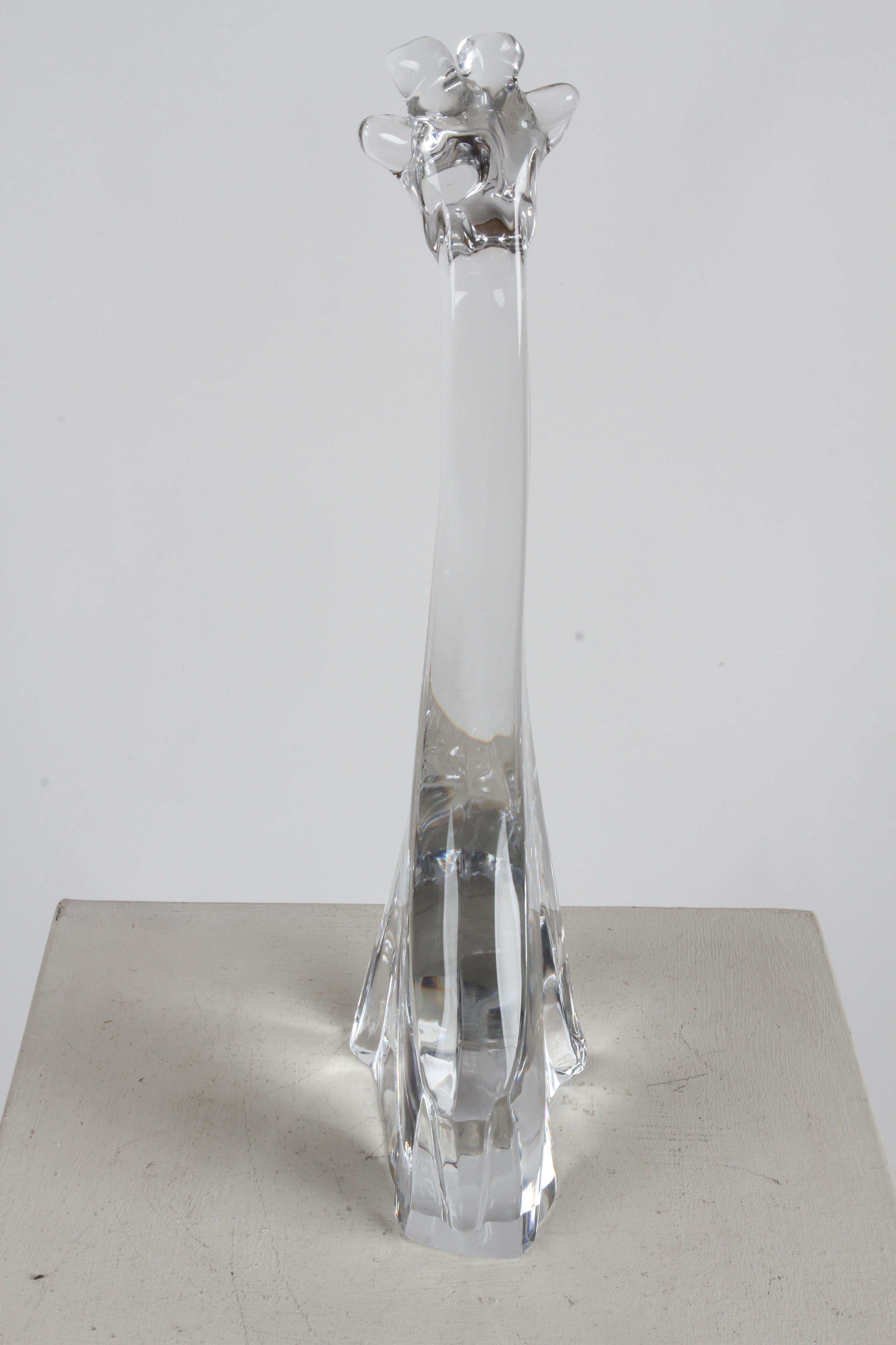 20th Century Signed Daum Tall Clear Crystal Giraffe Animal Sculpture Figure, France For Sale